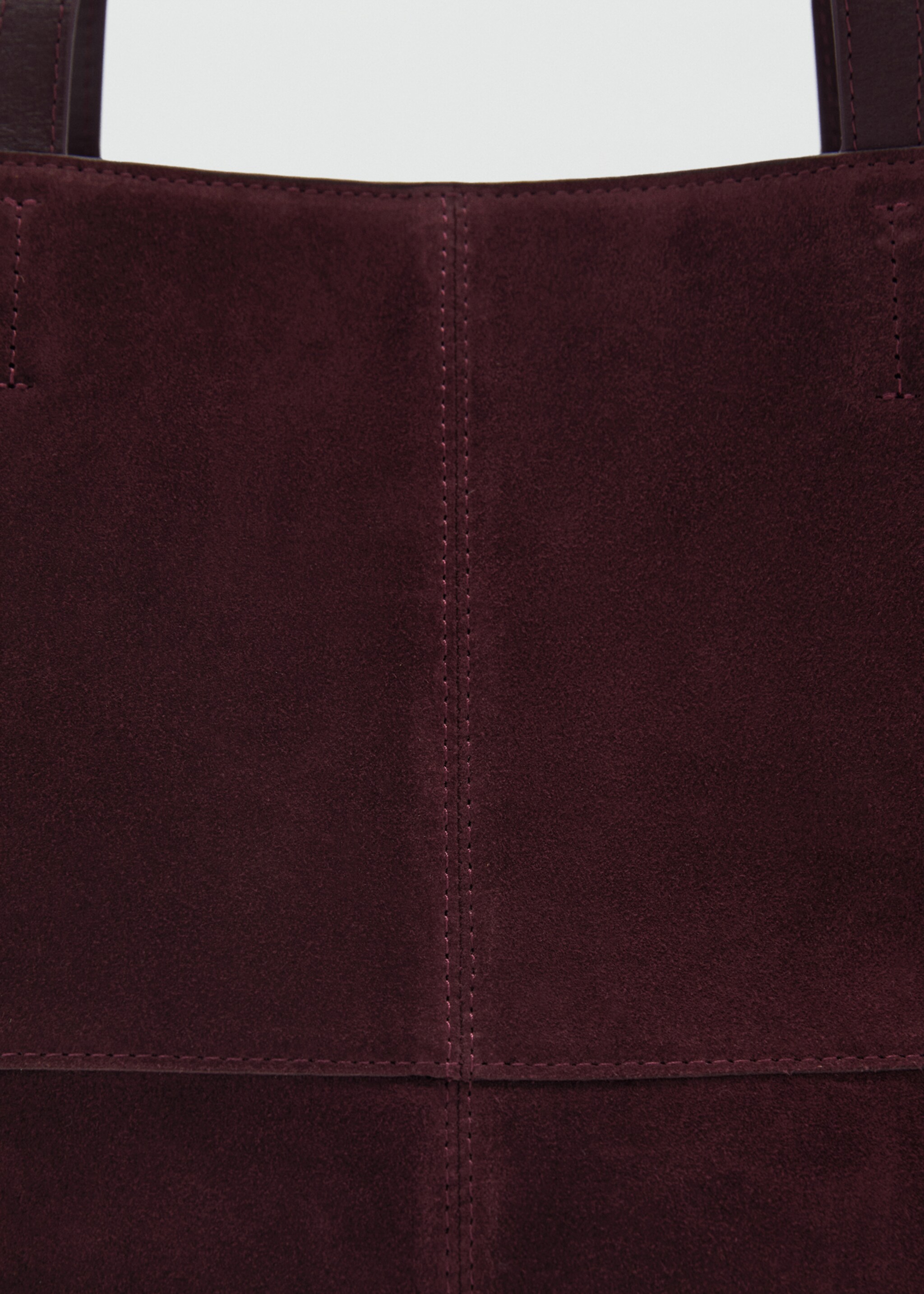 Leather shopper bag with stitching - Details of the article 1, Burgundy. Ref: 87073282-00.