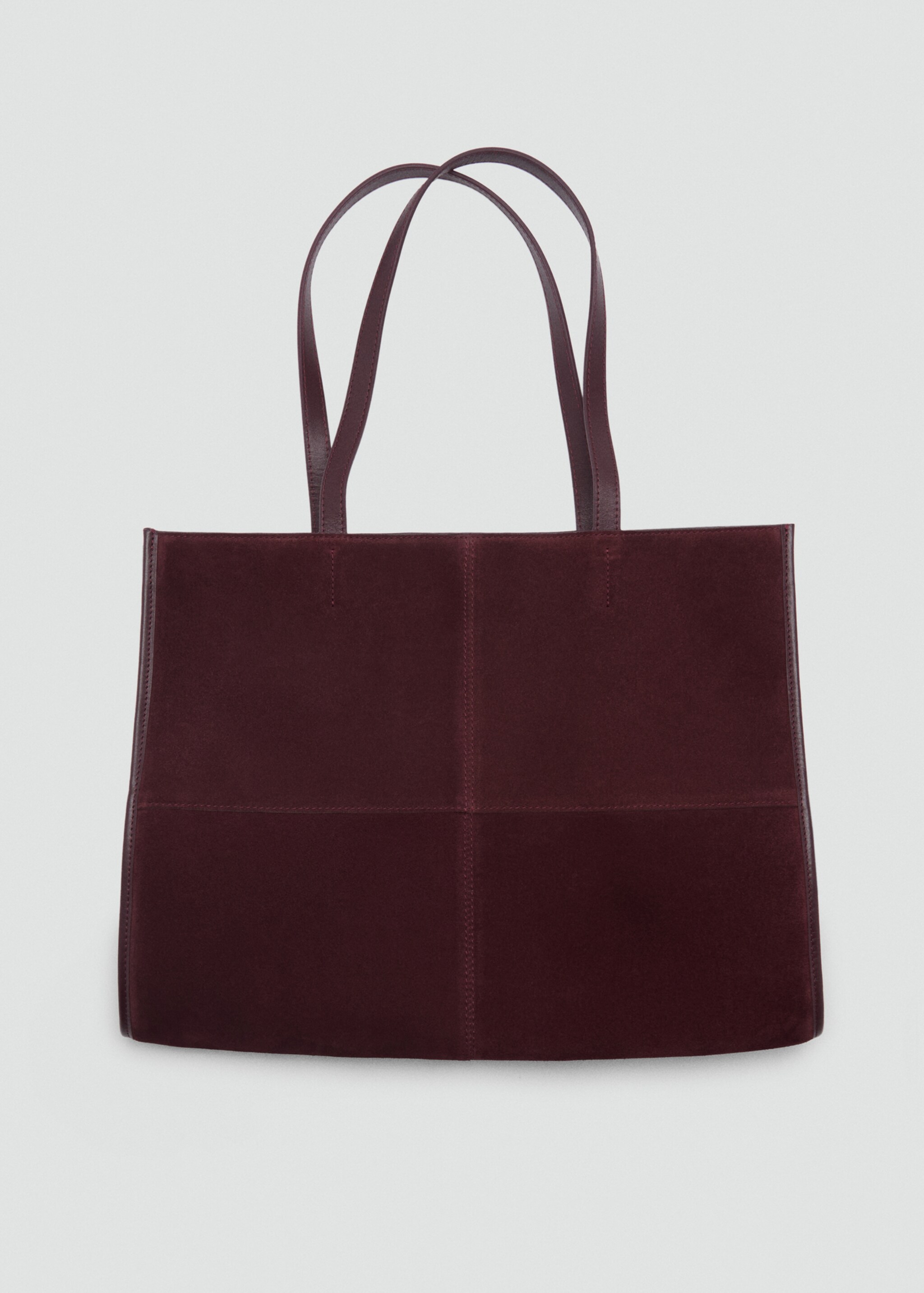 Leather shopper bag with stitching - Details of the article 4, Burgundy. Ref: 87073282-00.