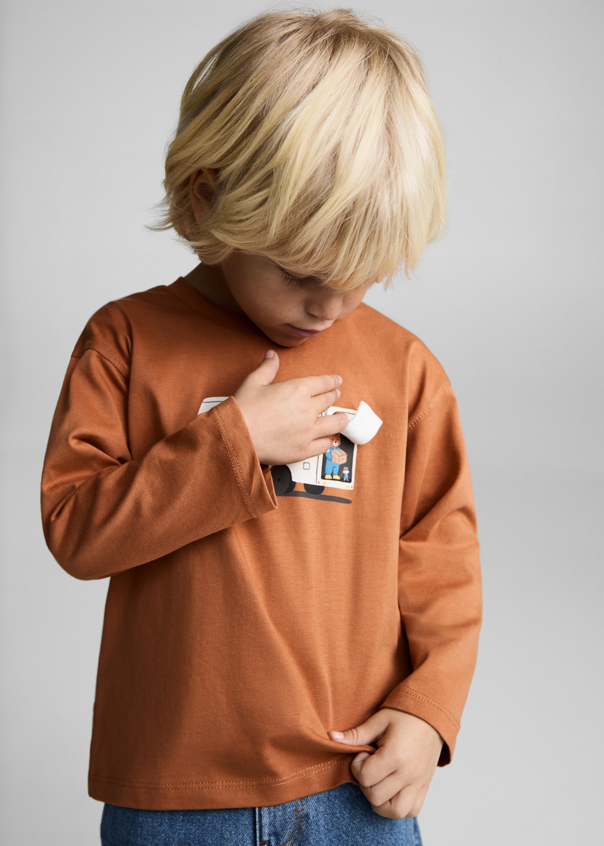 T-shirt with print drawing - Medium plane, Caramel. Ref: 87073641-00.