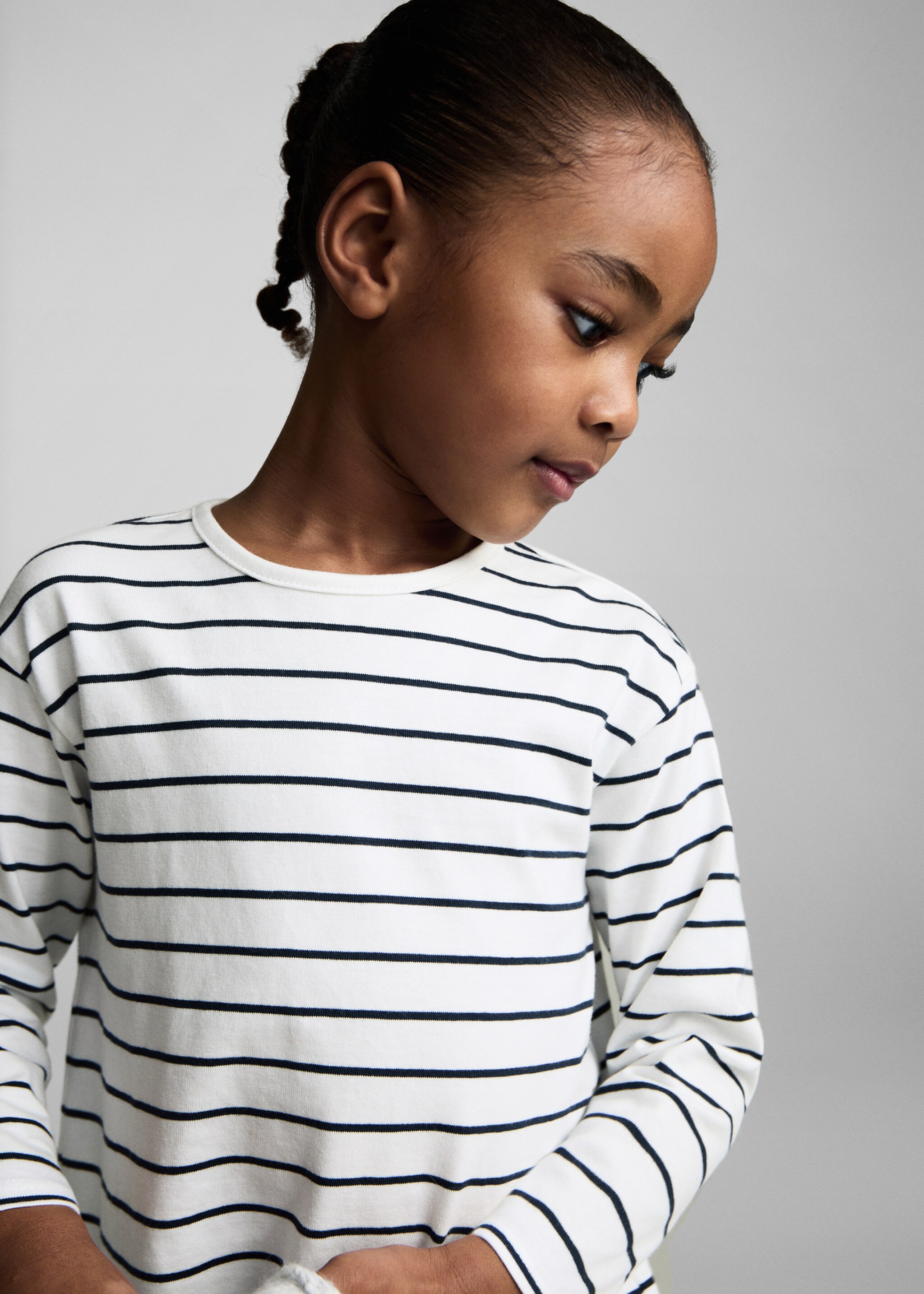 Bawełniana sukienka w pasy - Szczegóły artykułu 1, Złamana biel. Ref: 87073646-00.