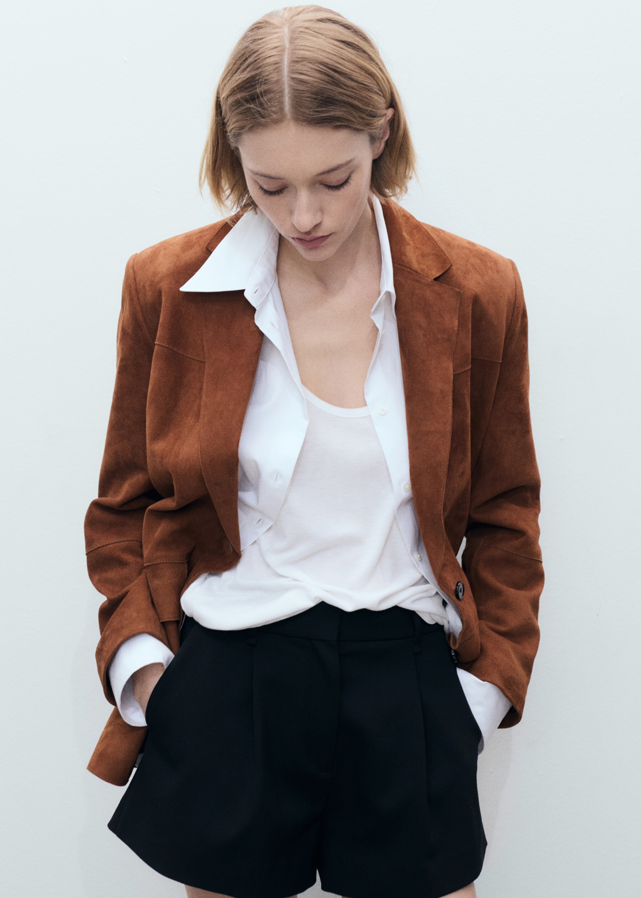 Straight suede jacket - Medium plane, Tobacco Brown. Ref: 87073653-00.