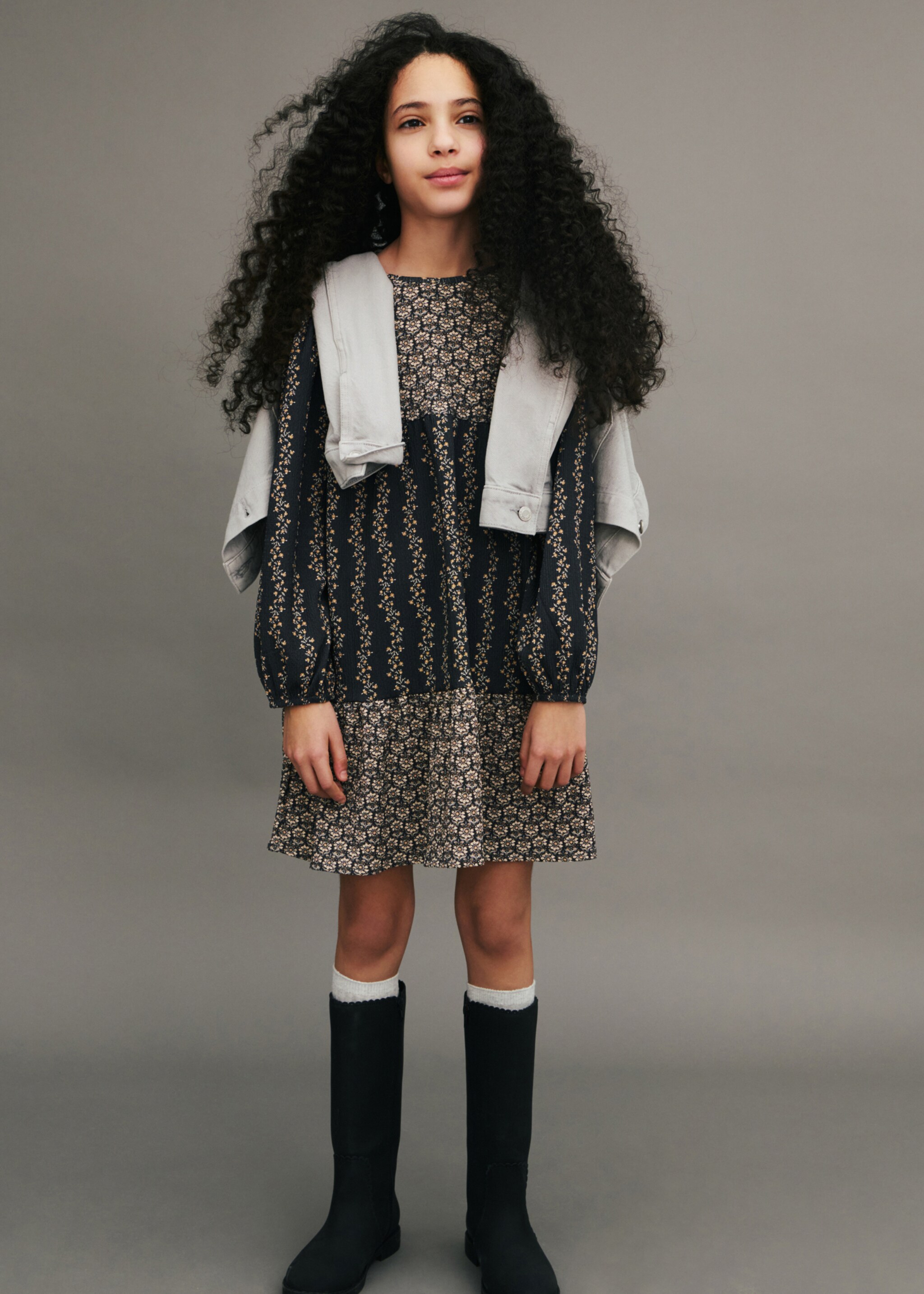 Flower print dress - Details of the article 5, Charcoal. Ref: 87073654-00.