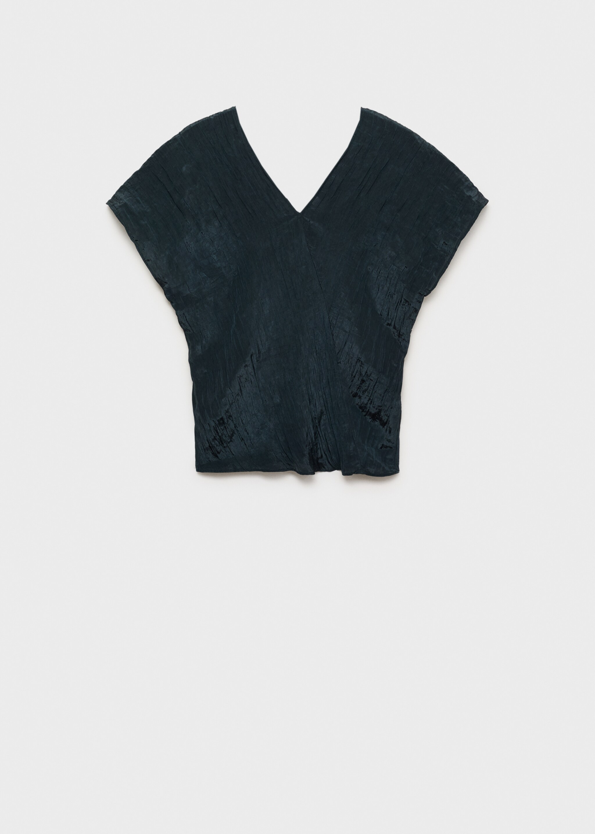 Wrinkled effect V-neck top - Article without model, Blue. Ref: 87074064-00.