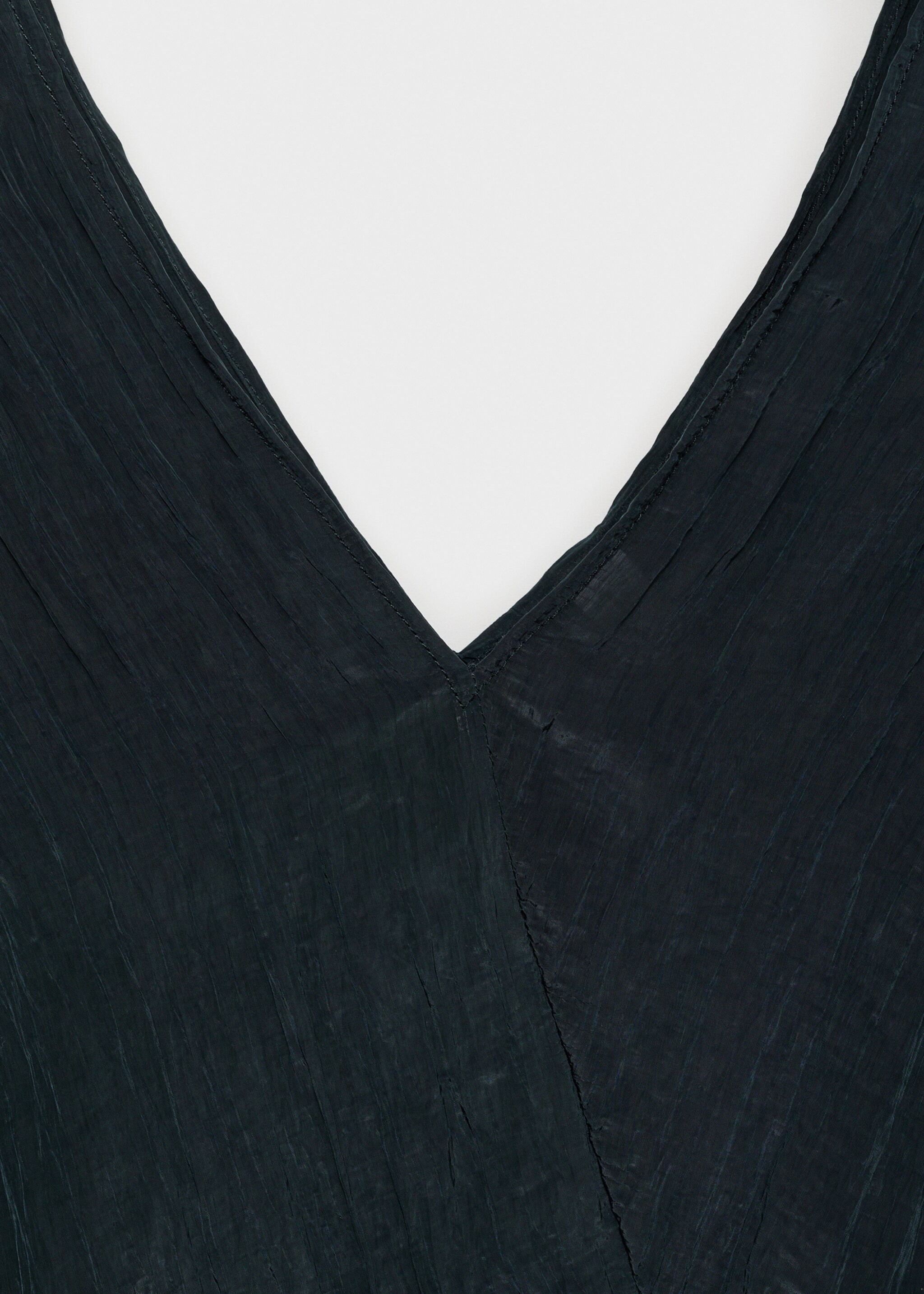 Wrinkled effect V-neck top - Details of the article 8, Blue. Ref: 87074064-00.