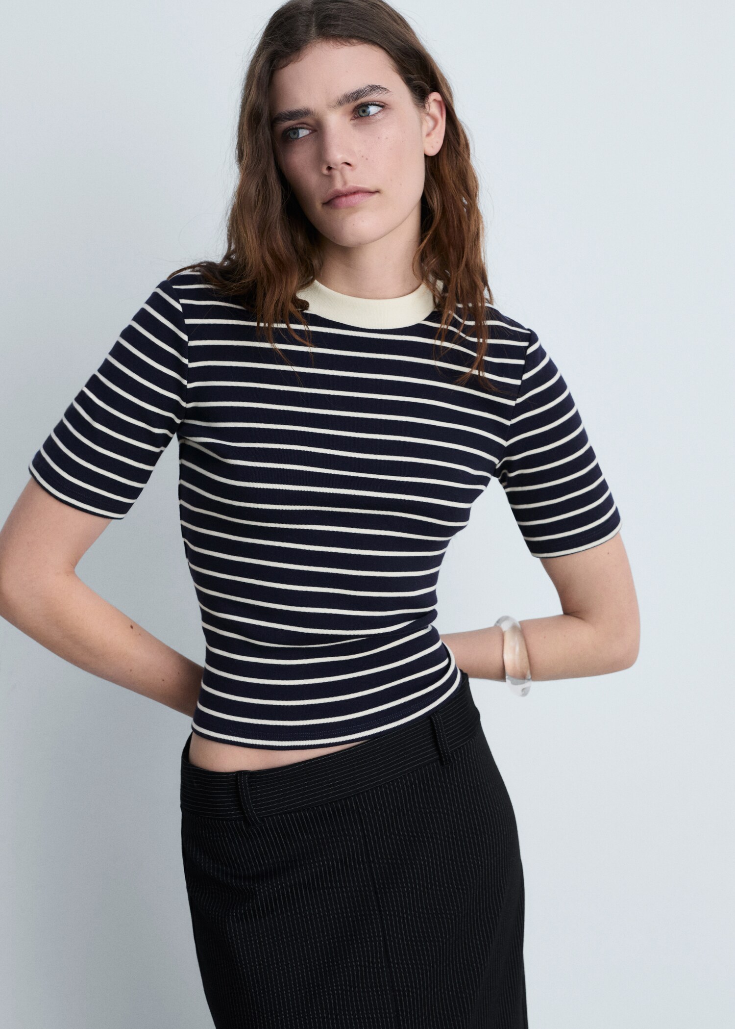 Striped cotton T-shirt - Medium plane