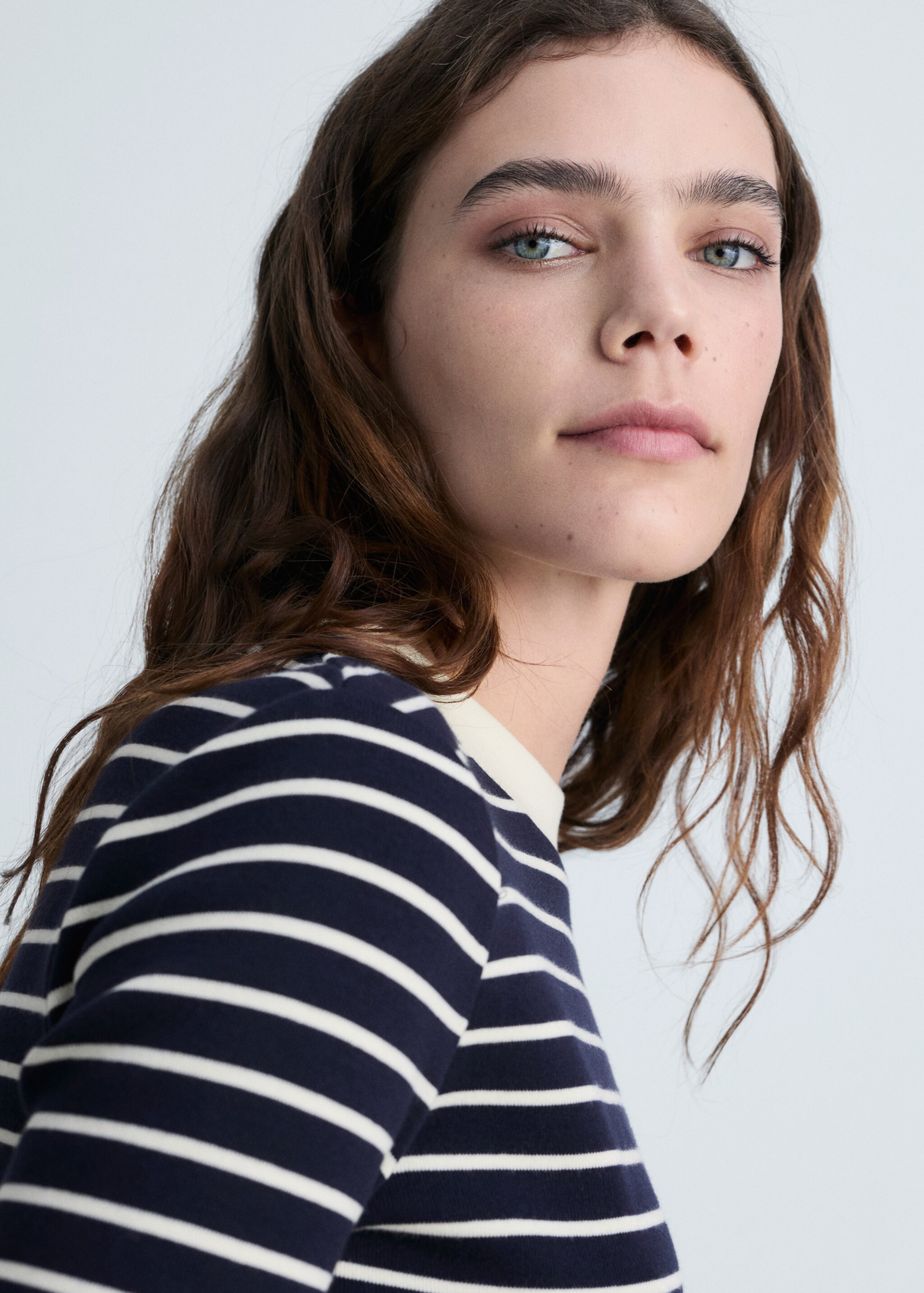 Striped cotton T-shirt - Details of the article 1, Dark Navy. Ref: 87074077-00.