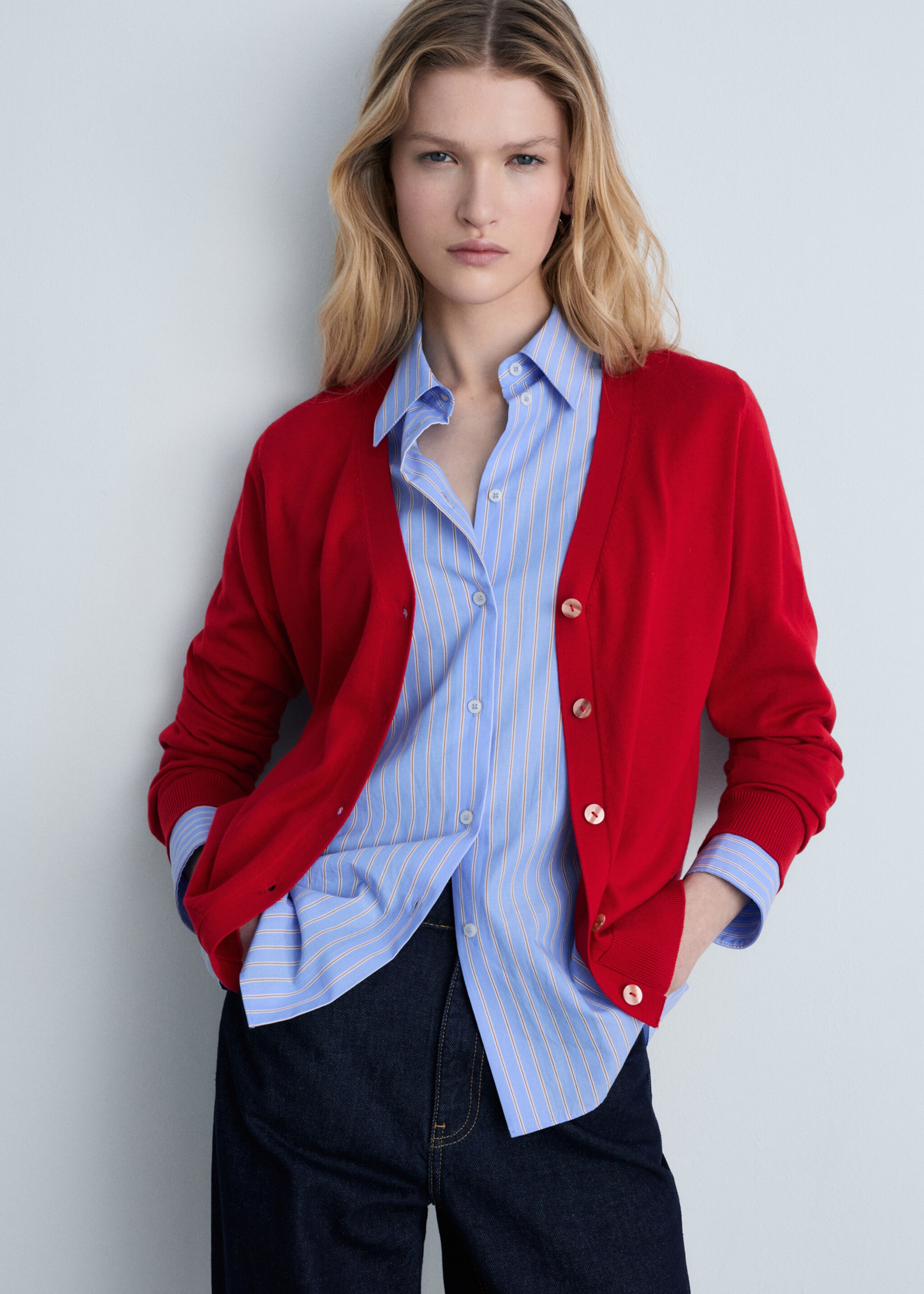Mulberry silk-blend ribbed cardigan - Medium plane, Red. Ref: 87074078-00.