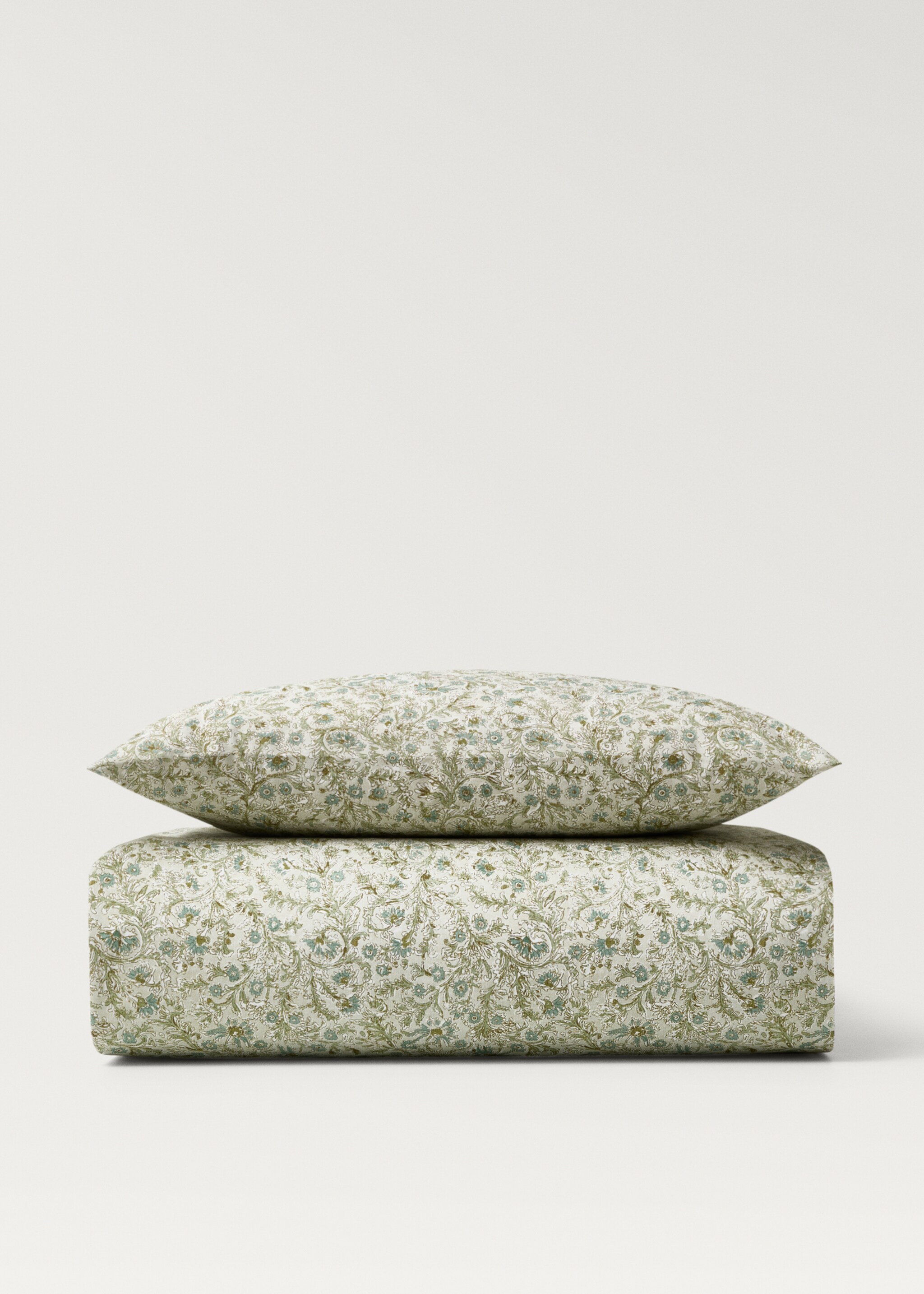 Cotton percale floral-print duvet cover for cot - Article without model, Forest Green. Ref: 87074089-00.