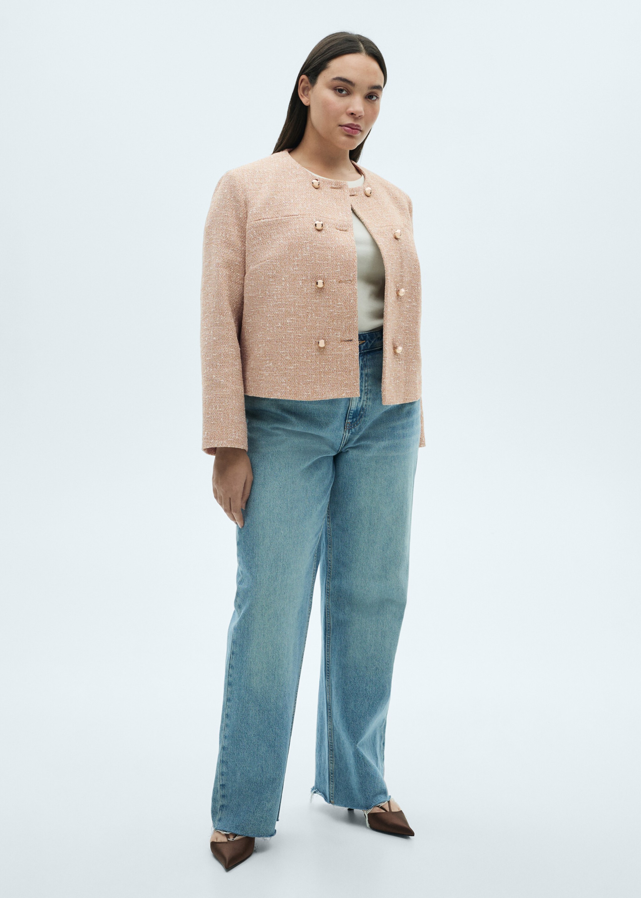 Double-breasted tweed jacket - Details of the article 3, Medium Brown. Ref: 87074093-00.