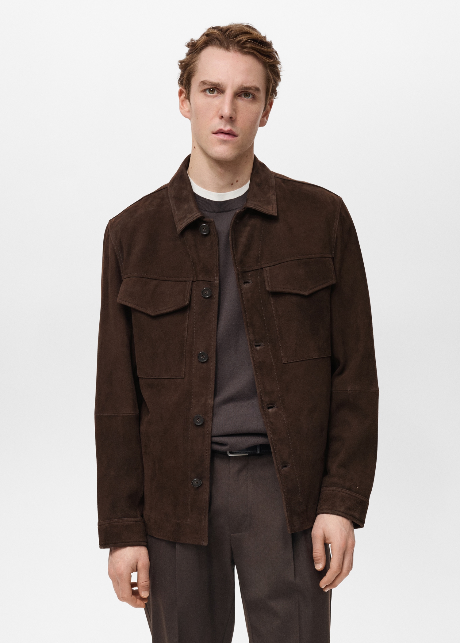 Suede jacket with pockets - Medium plane