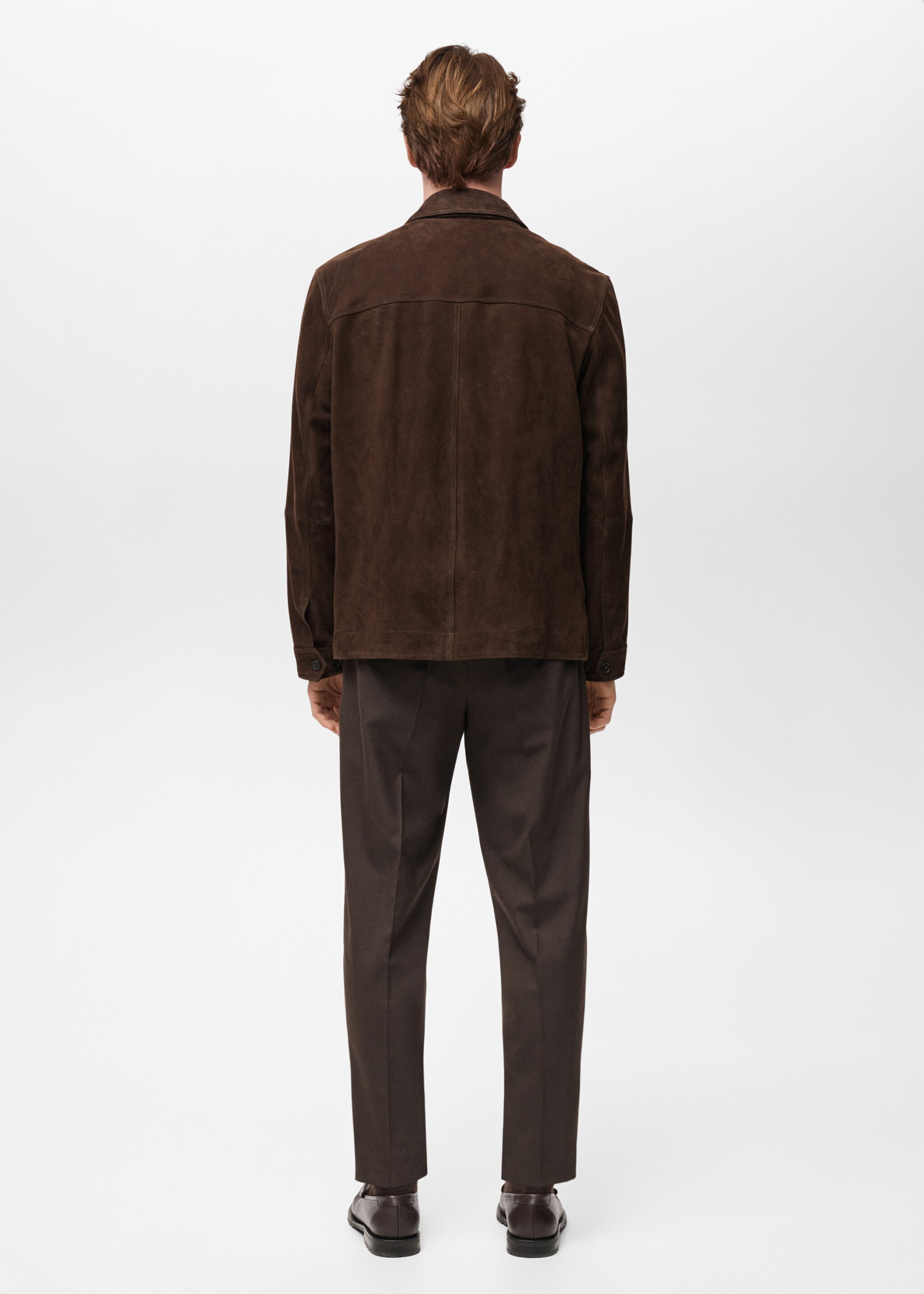 Suede jacket with pockets - Reverse of the article, Chocolate. Ref: 87074391-00.