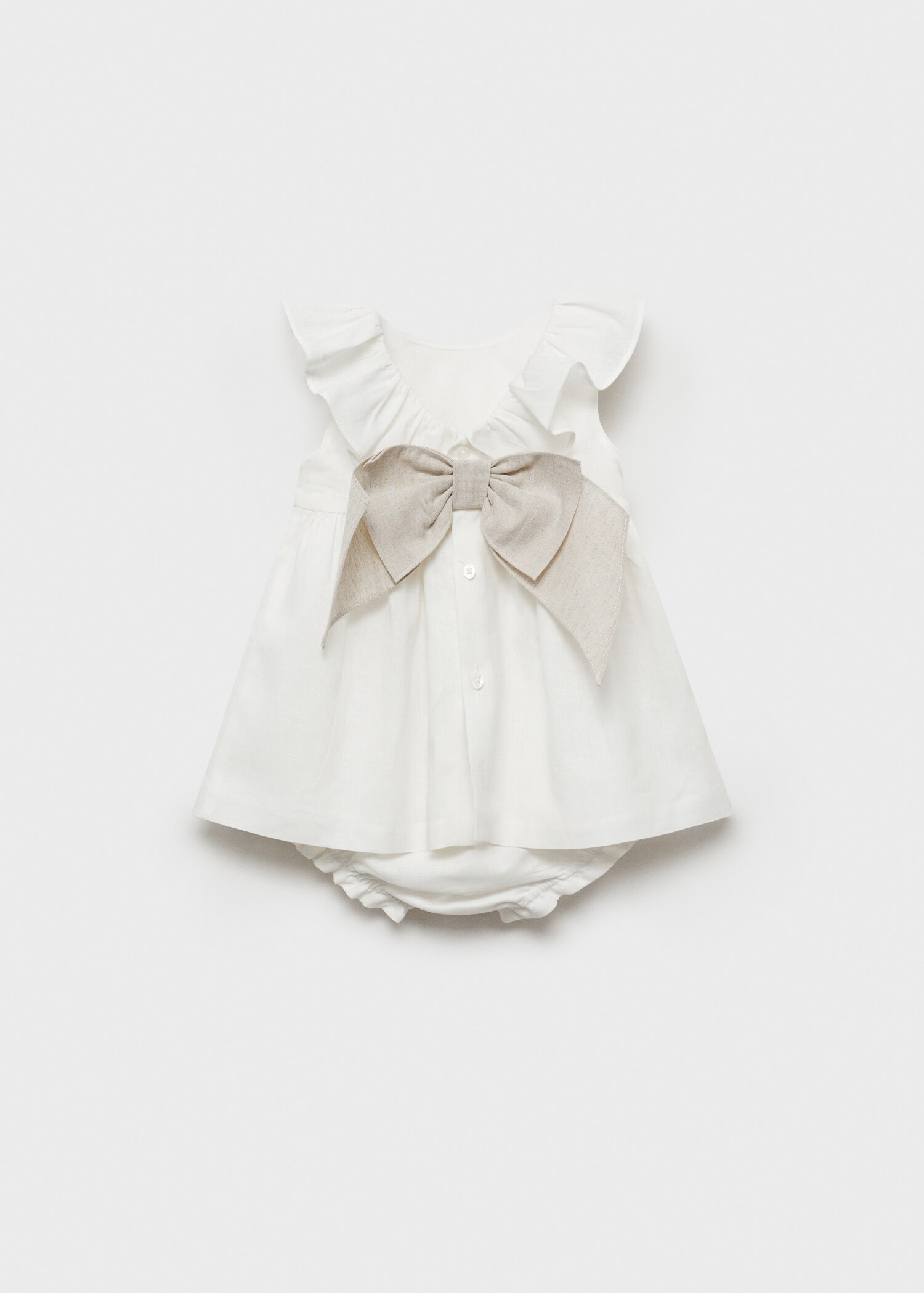Linen dress with bow and frog - Reverse of the article