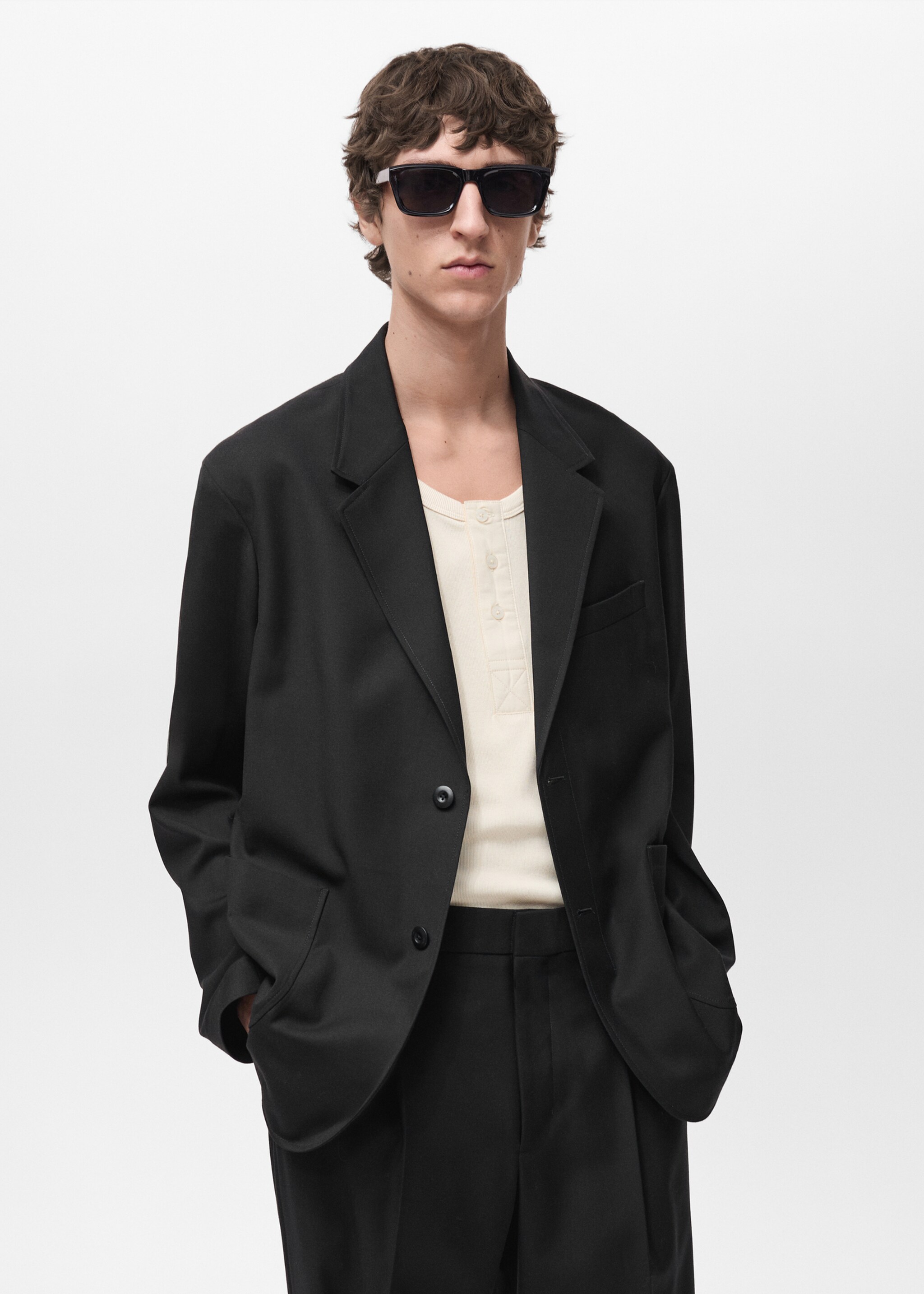 Relaxed fit suit blazer - Medium plane, Black. Ref: 87074399-00.