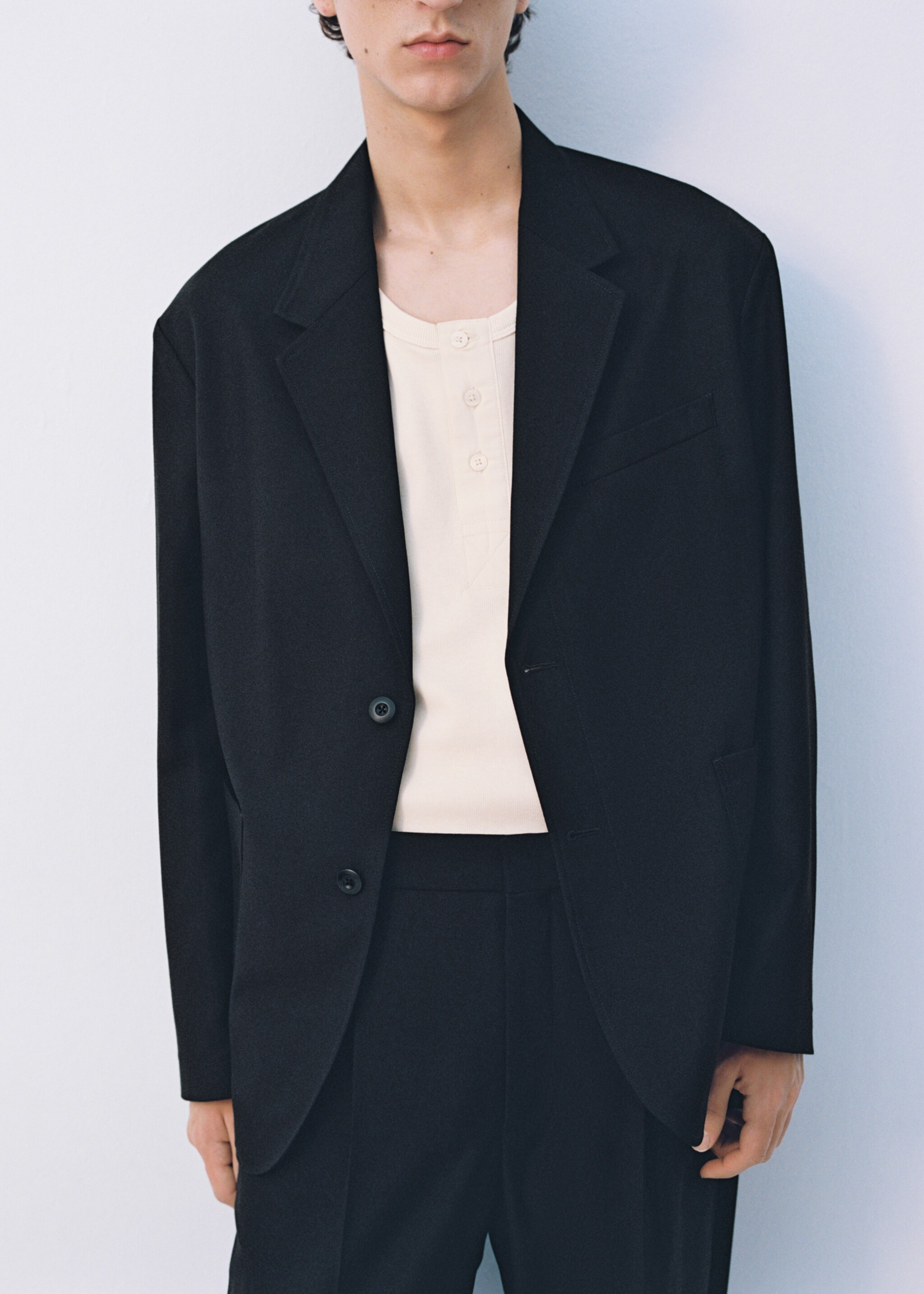 Relaxed fit suit blazer - Details of the article 3, Black. Ref: 87074399-00.