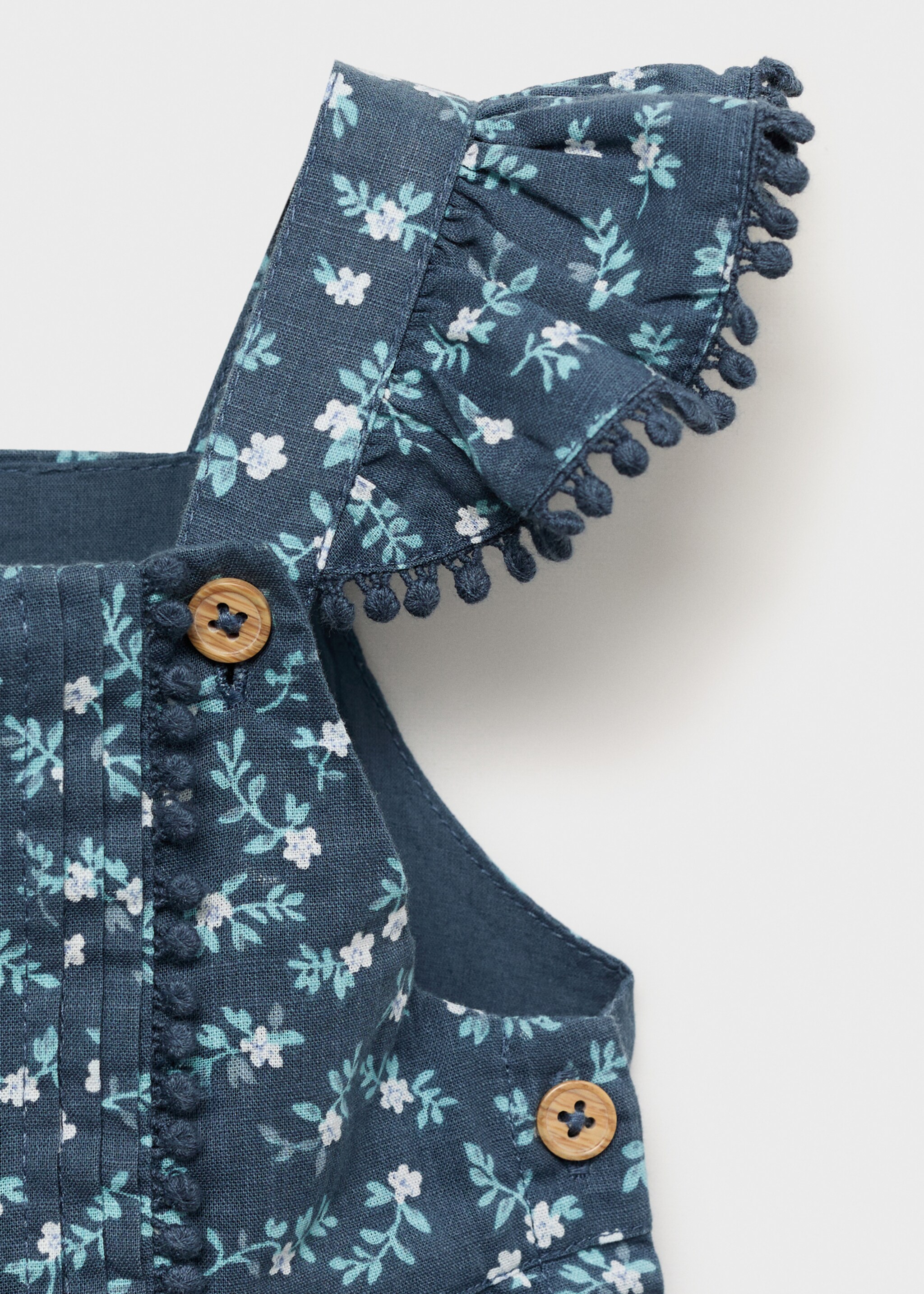 Ruffled printed dungarees - Details of the article 8, Dark Navy. Ref: 87074400-00.