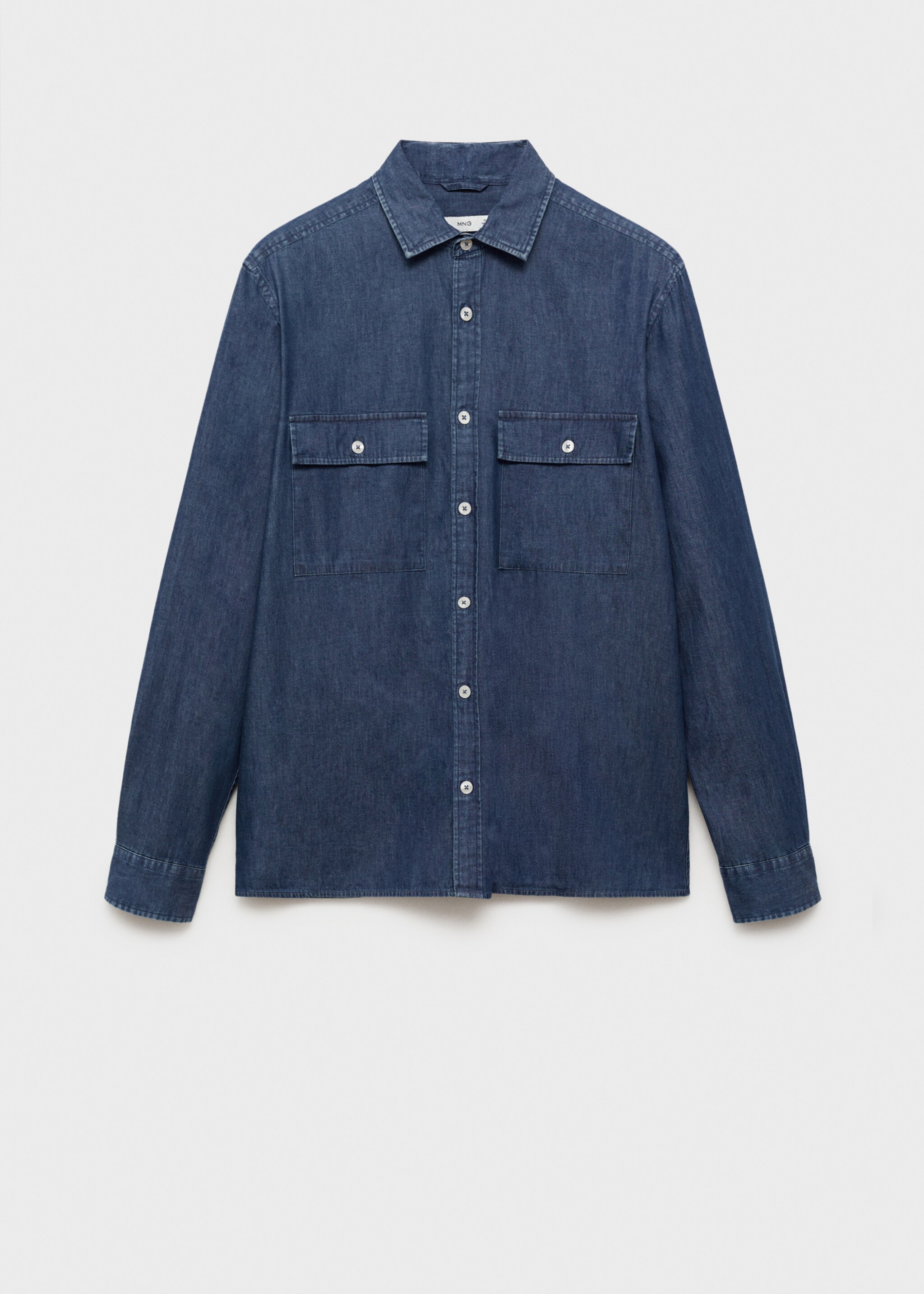 100% cotton chambray shirt - Article without model, Dark Blue. Ref: 87074407-00.