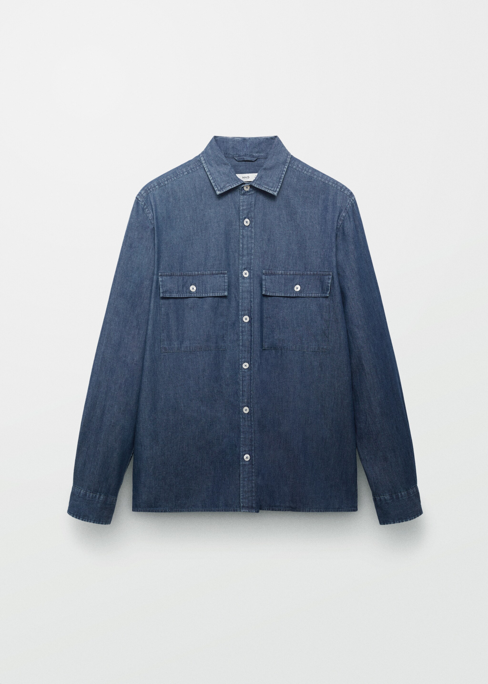 100% cotton chambray shirt - Details of the article 5, Dark Blue. Ref: 87074407-00.
