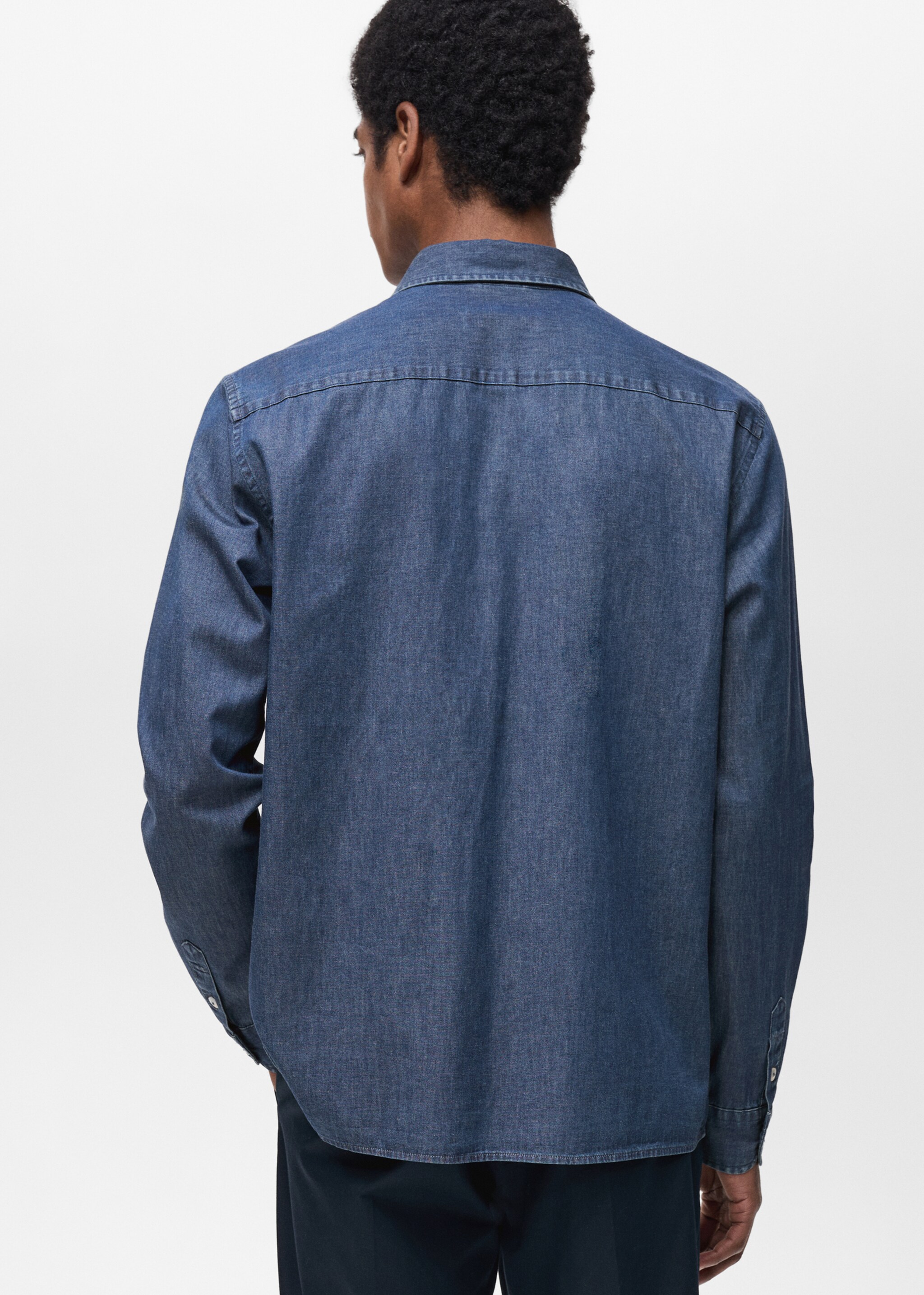 100% cotton chambray shirt - Reverse of the article, Dark Blue. Ref: 87074407-00.