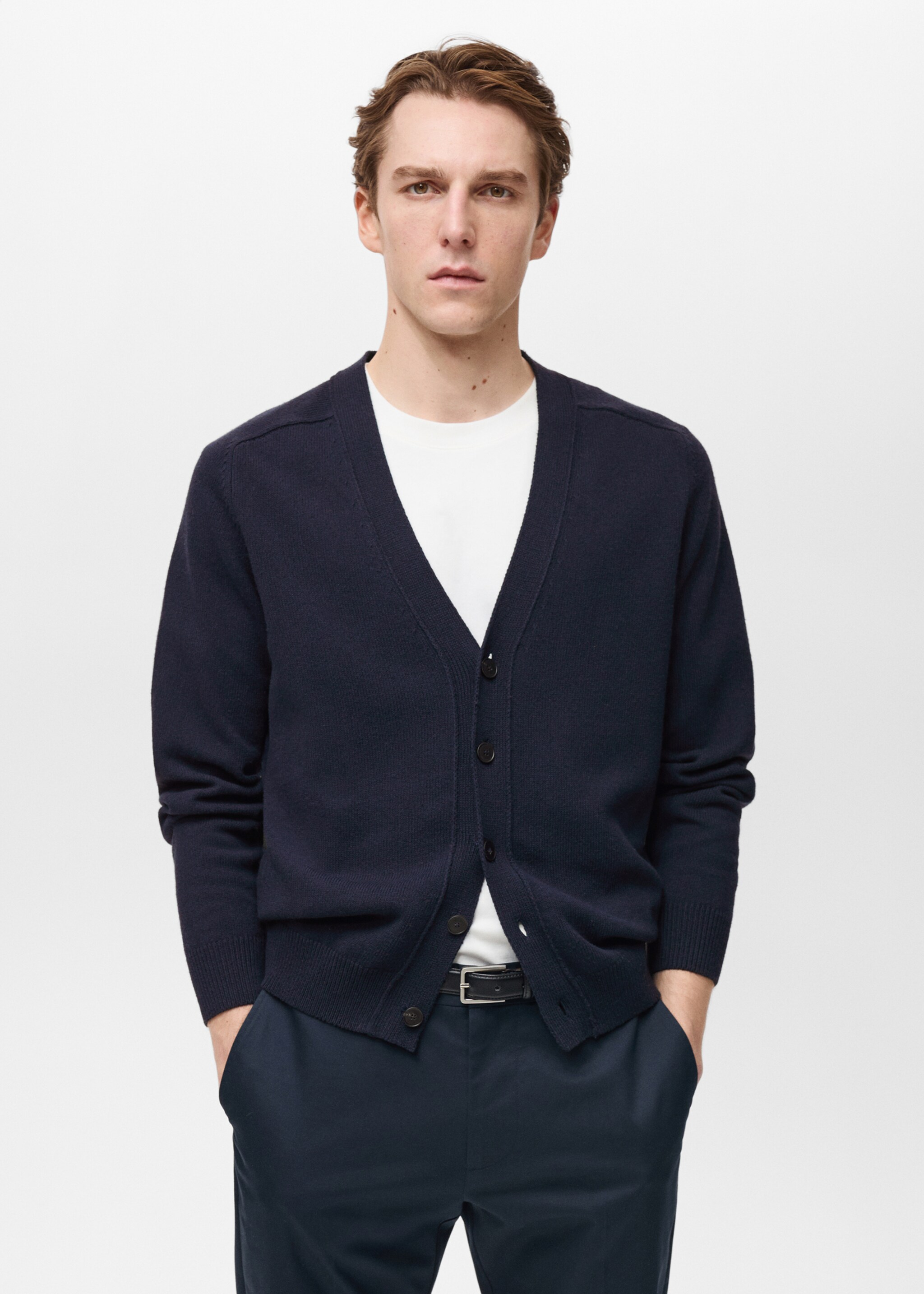 Cárdigan punto algodón botones - Plano medio, Azul noche. Ref: 87074410-00.