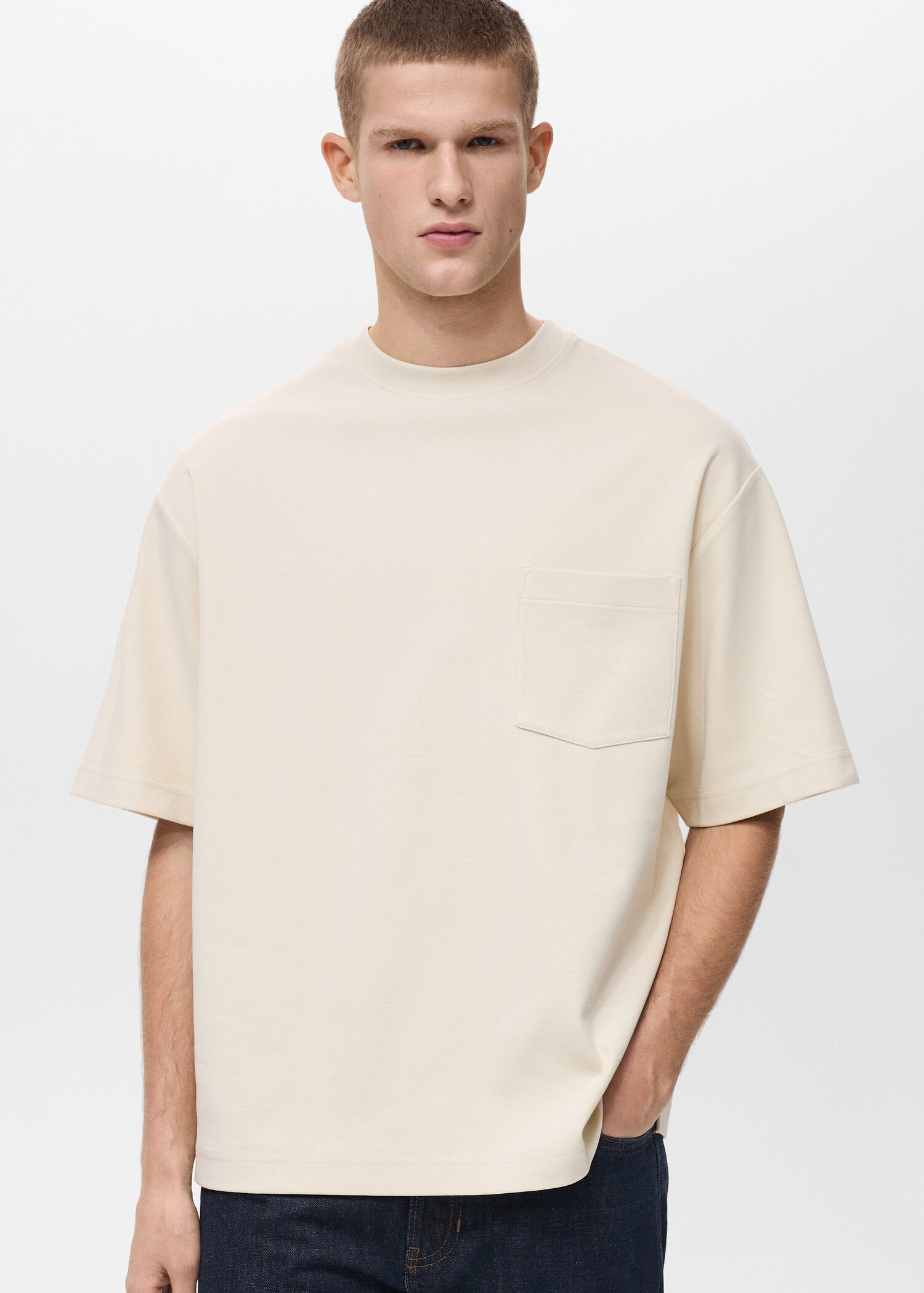 Oversized-T-Shirt aus Baumwolle mit Tasche - Mittlere Ansicht