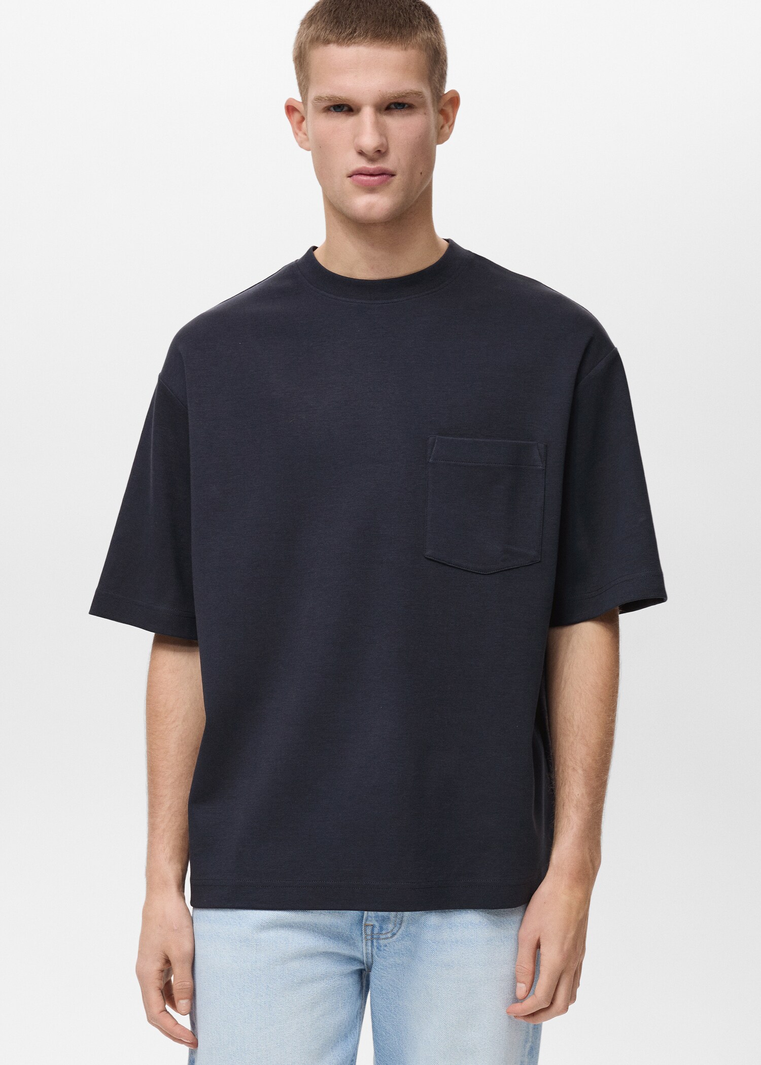 Oversized-T-Shirt aus Baumwolle mit Tasche - Mittlere Ansicht