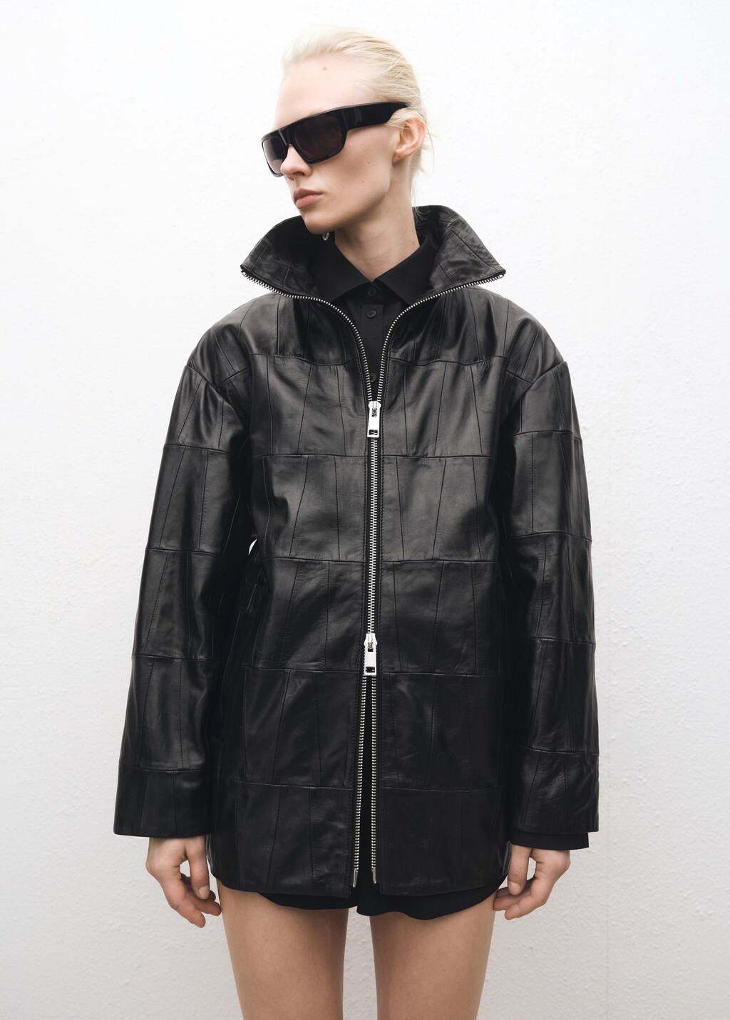 Oversized patchwork leather coat - Women | MANGO OUTLET USA