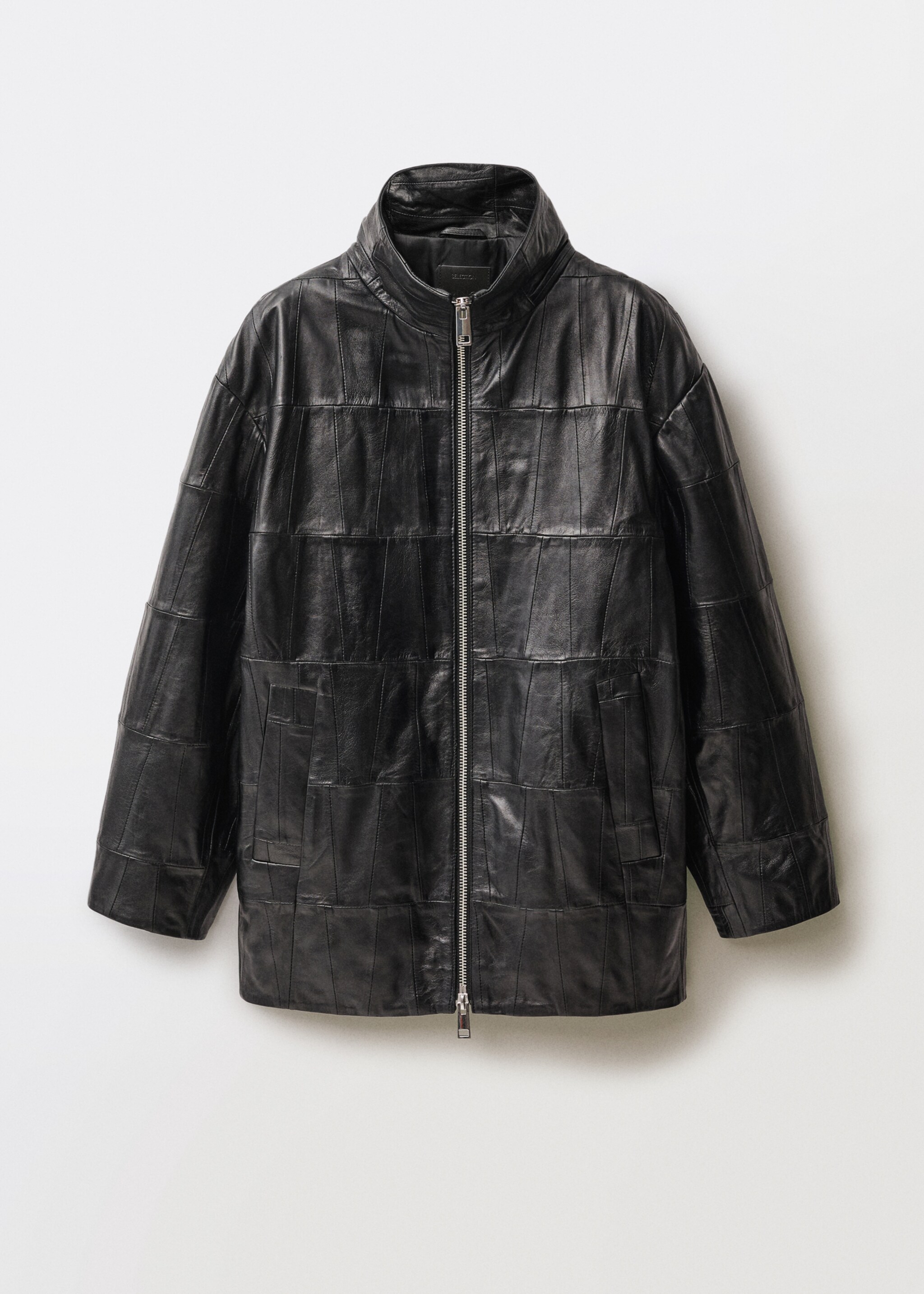 Oversized patchwork leather coat - Article without model, Black. Ref: 87074418-00.