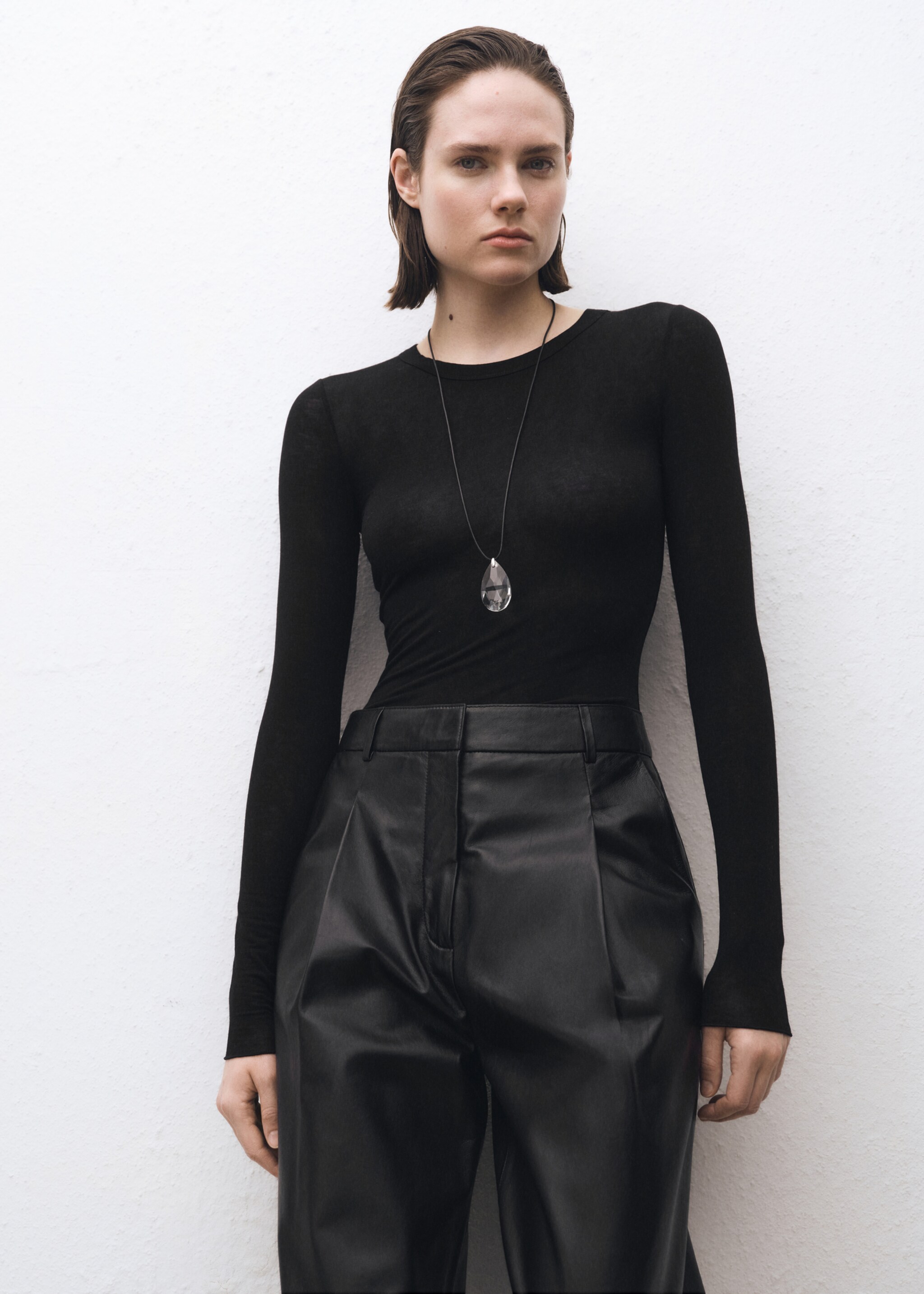 Samarreta barreja llana màniga llarga - Pla mig, Negre. Ref: 87074420-00.