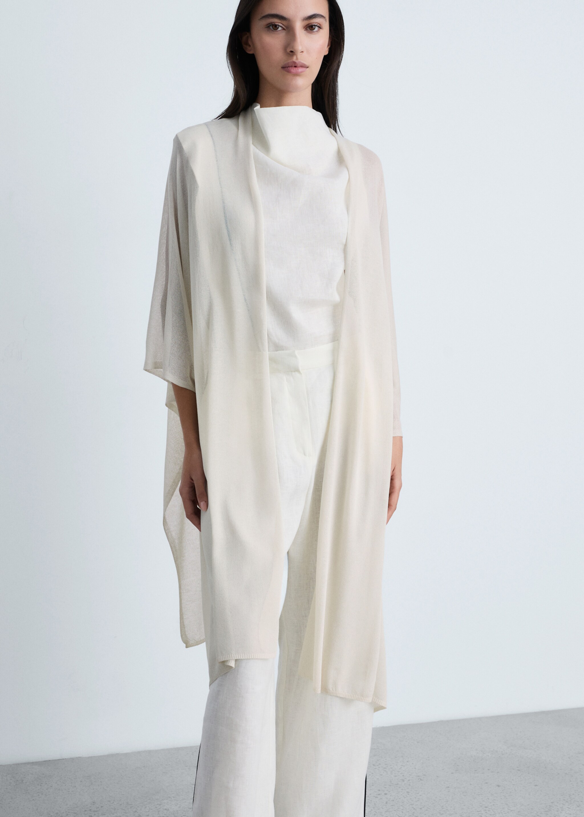 Fine knit long cardigan - Medium plane, Ice Grey. Ref: 87074776-00.