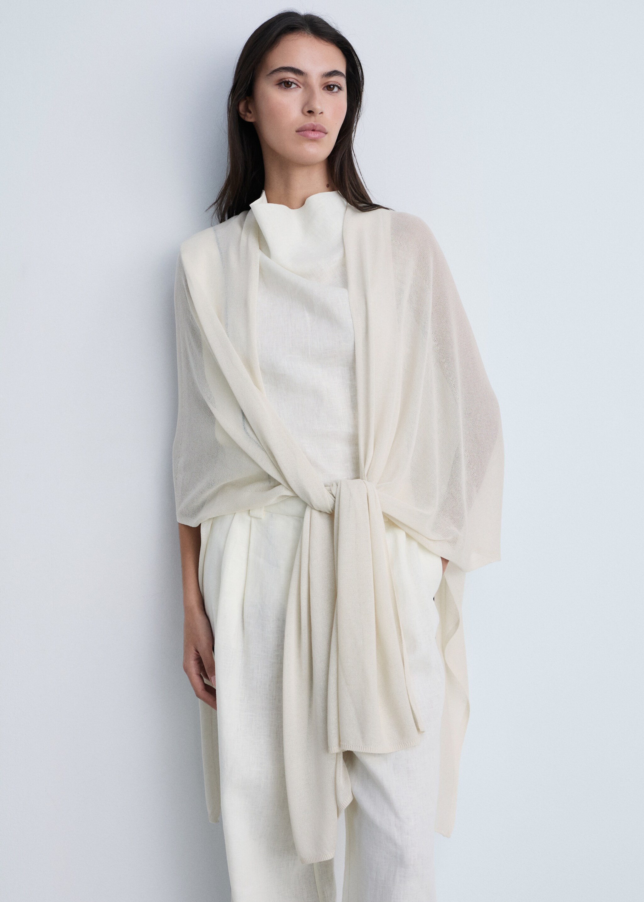 Fine knit long cardigan - Details of the article 1, Ice Grey. Ref: 87074776-00.