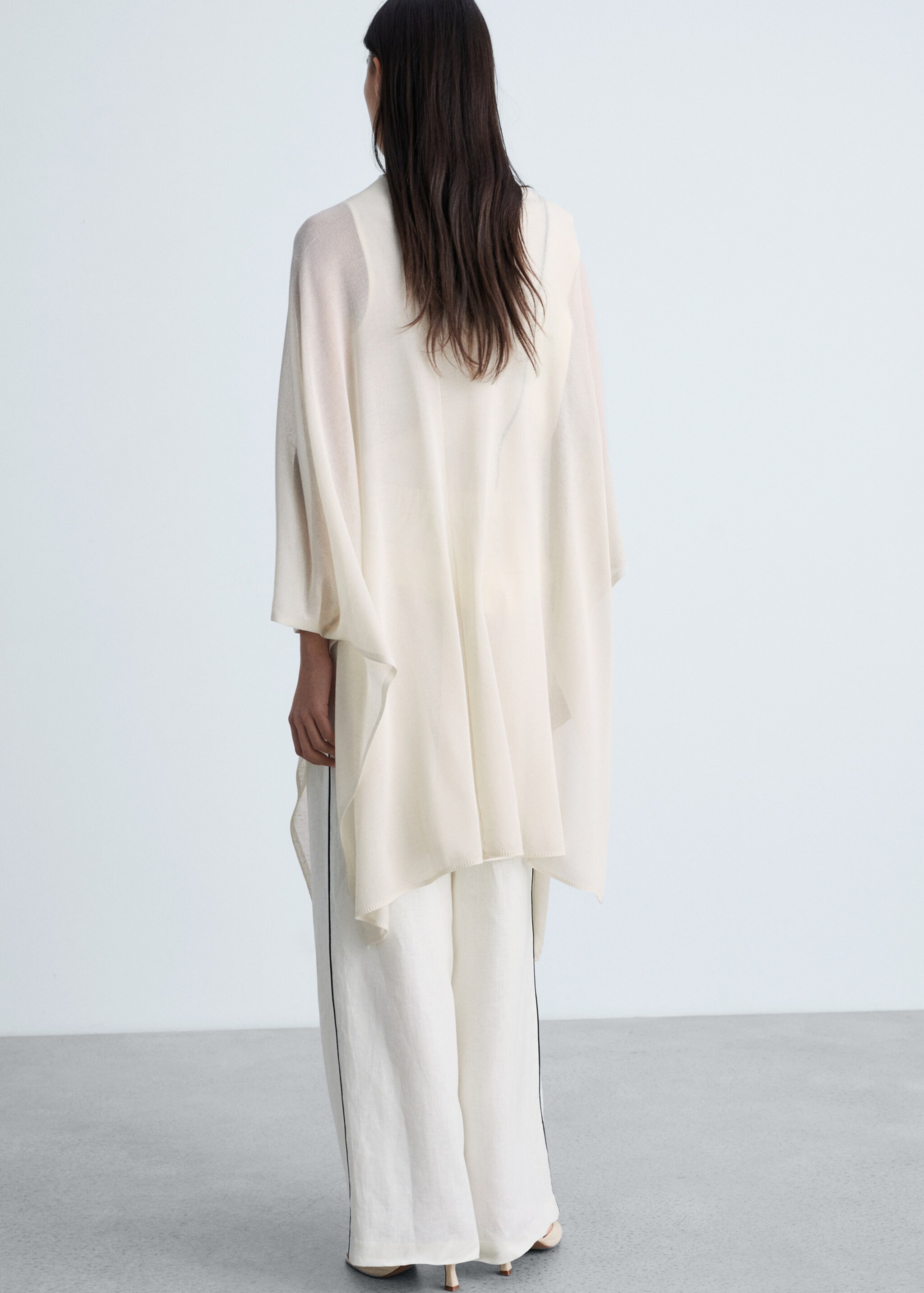 Fine knit long cardigan - Reverse of the article, Ice Grey. Ref: 87074776-00.