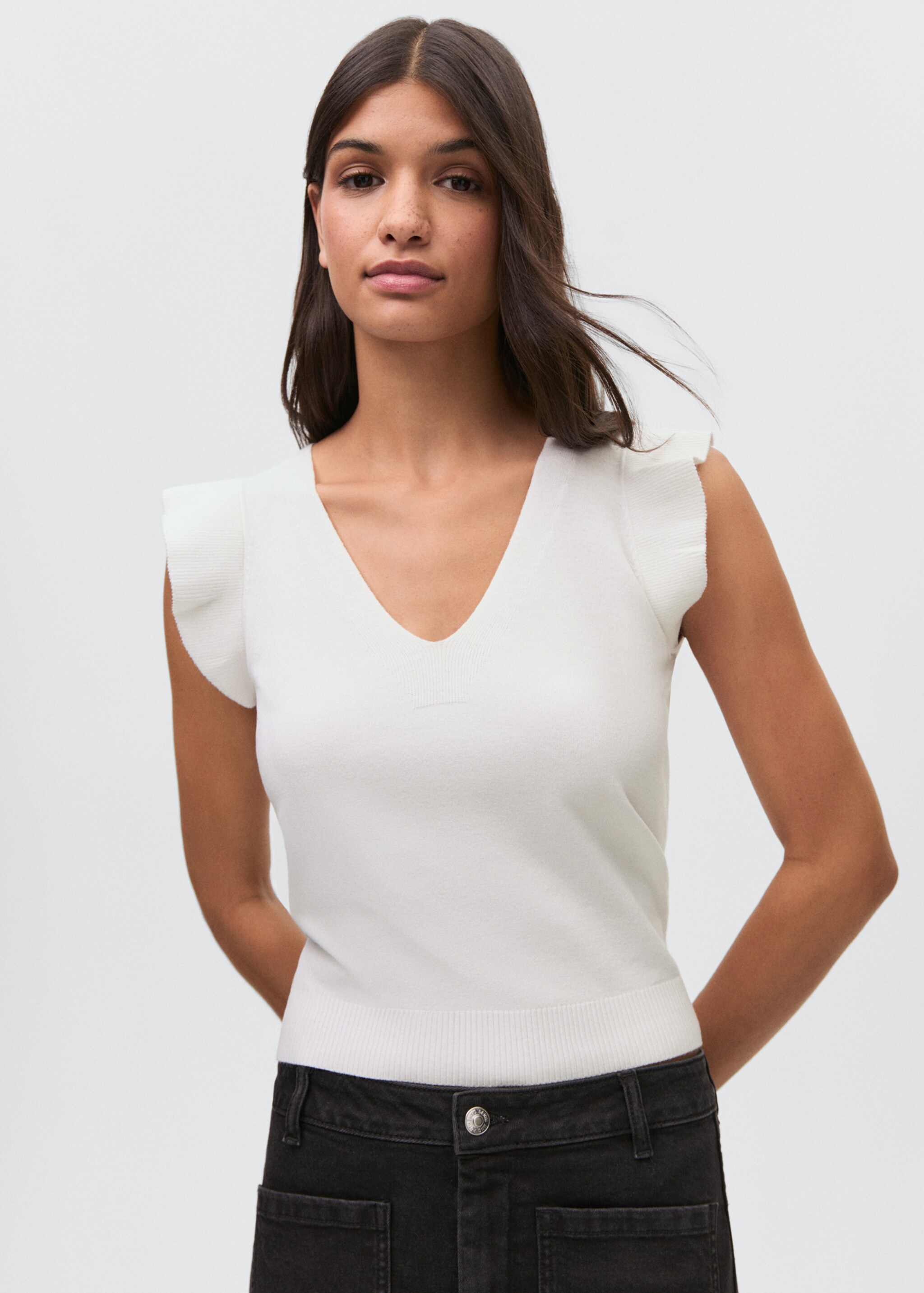 V-neck top - Medium plane, Off White. Ref: 87074785-00.