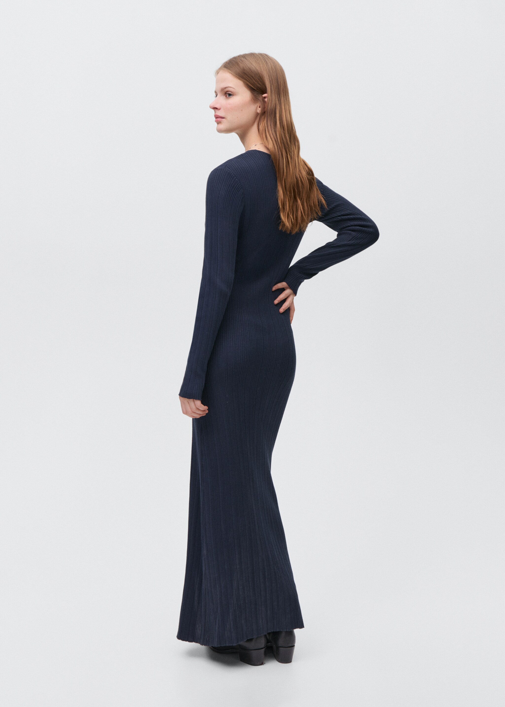 Ribbed long dress - Reverse of the article, Dark Navy. Ref: 87074786-00.