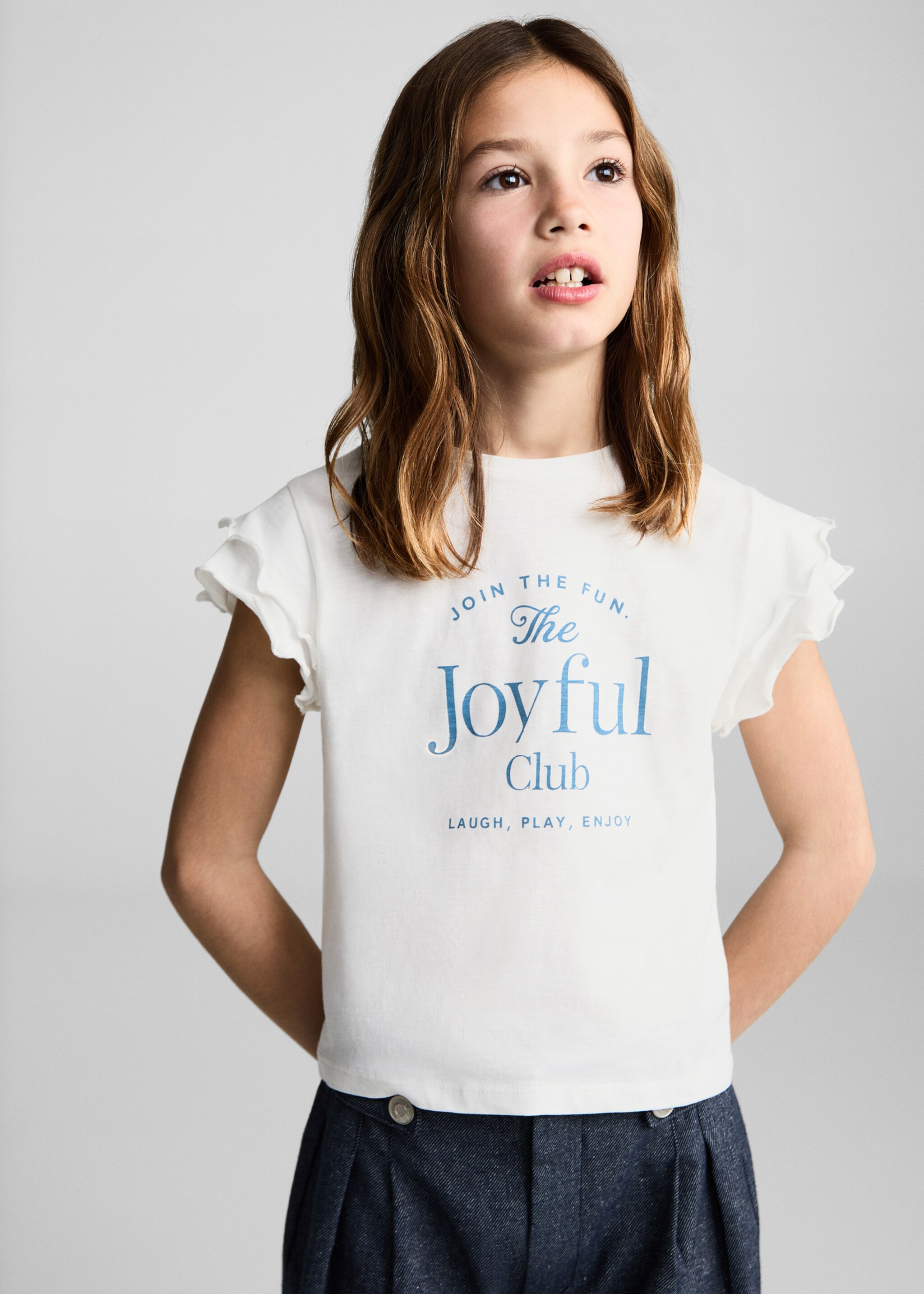 Camiseta estampada volantes - Plano medio, Blanco roto. Ref: 87074792-00.