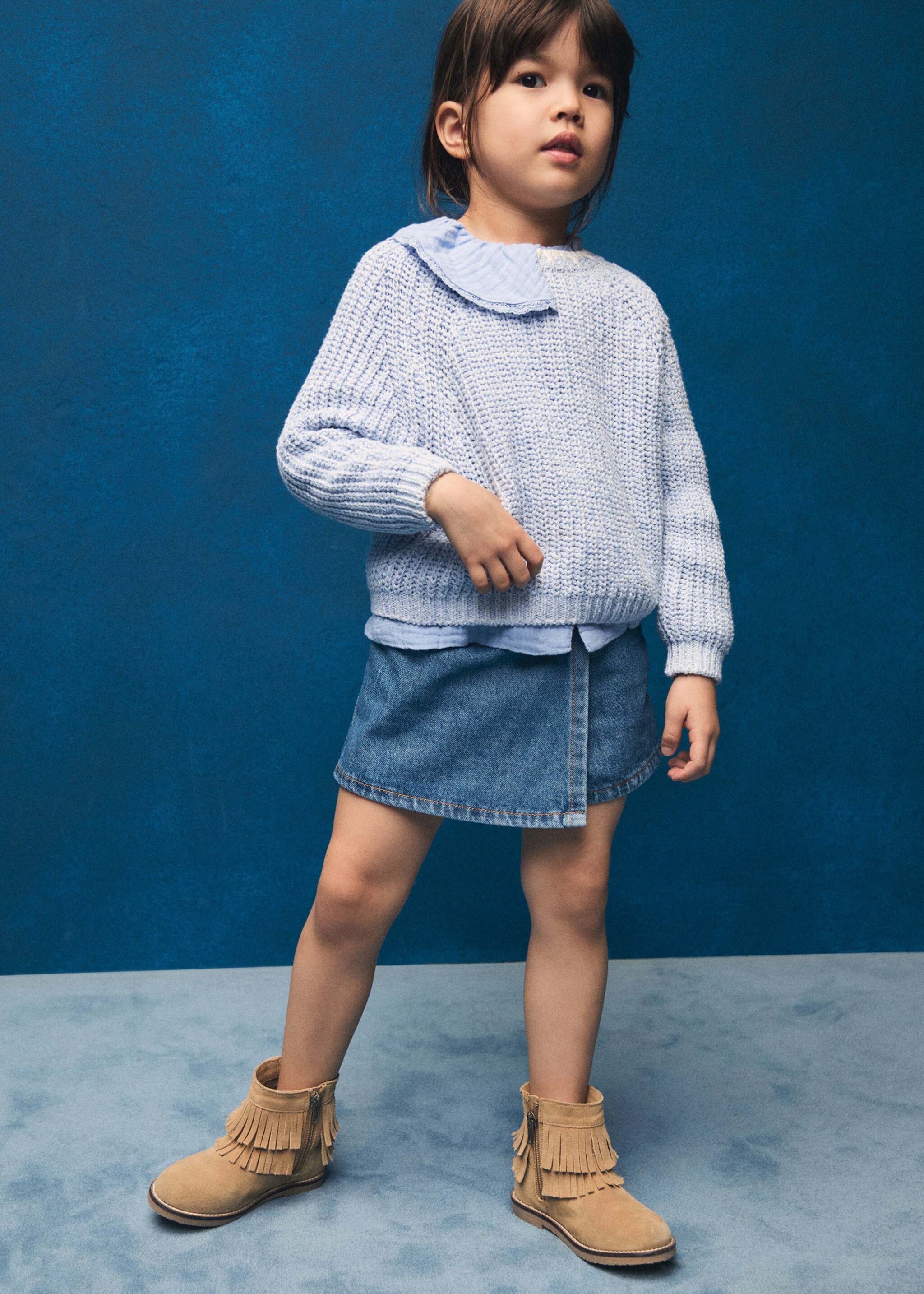 Wrapped denim skort - Details of the article 5, Medium Blue. Ref: 87074794-00.