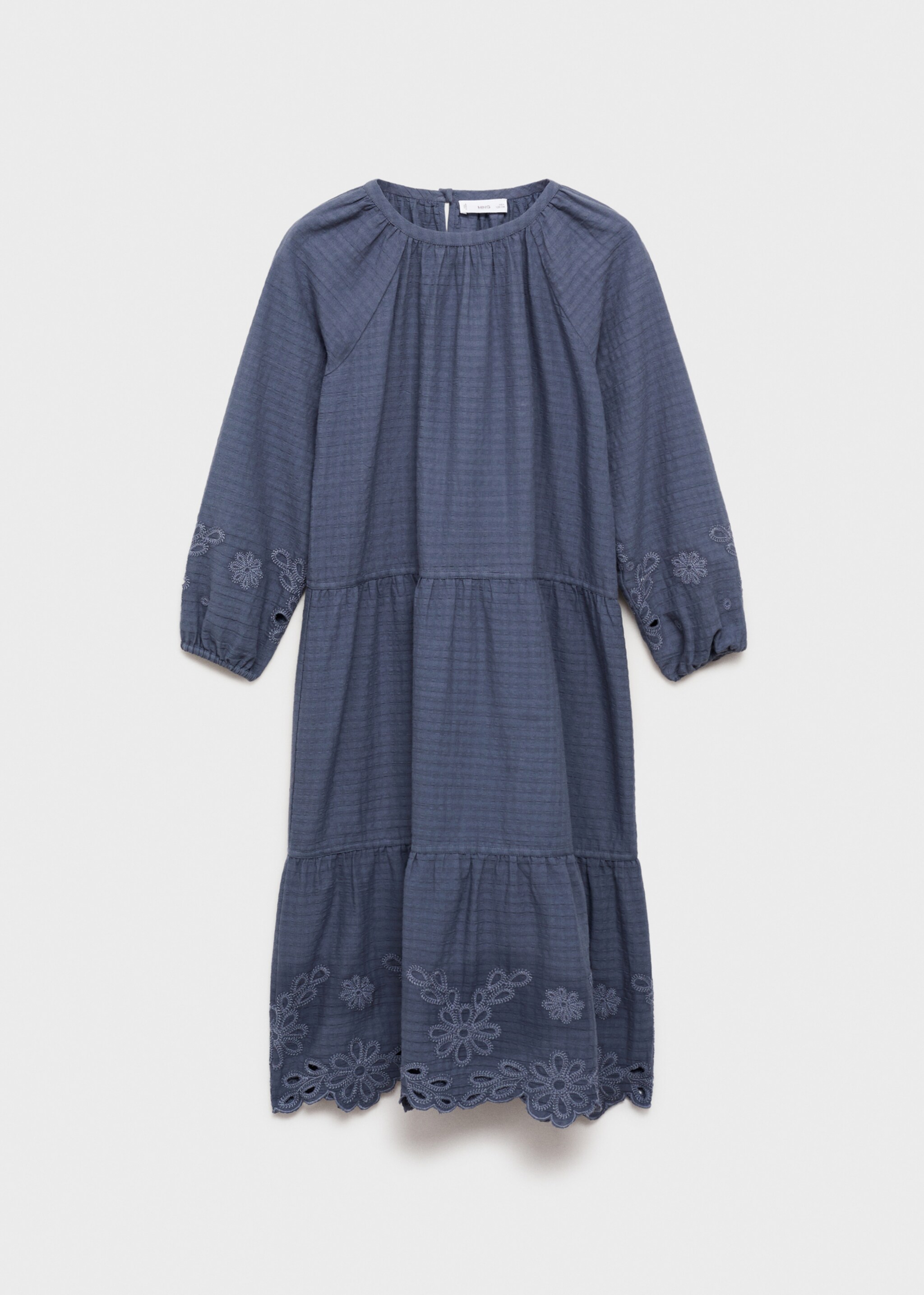 Embroidered textured dress - Article without model, Blue. Ref: 87074796-00.