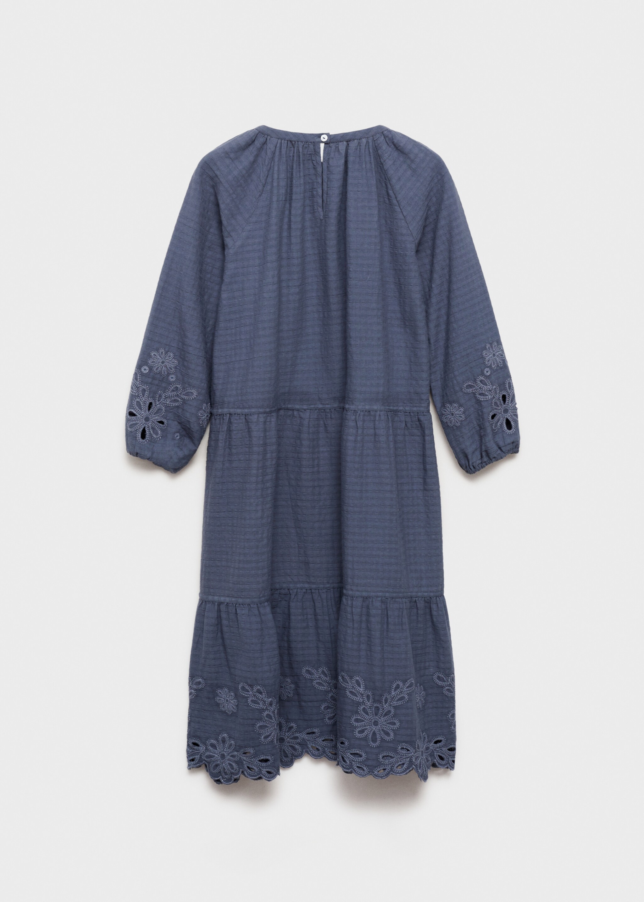 Embroidered textured dress - Reverse of the article, Blue. Ref: 87074796-00.