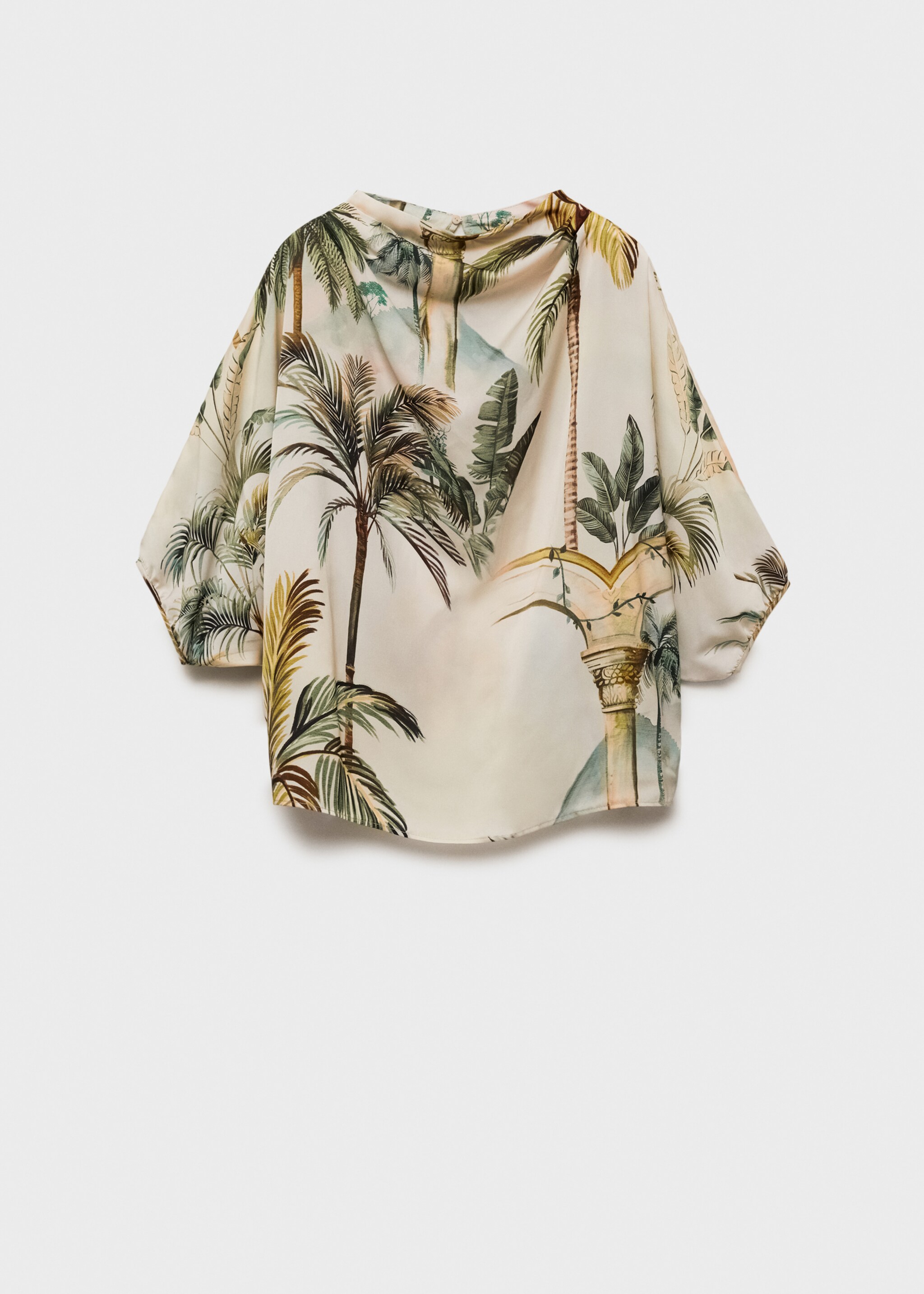 Draped cape with tropical print - Article without model, Ecru. Ref: 87074807-00.