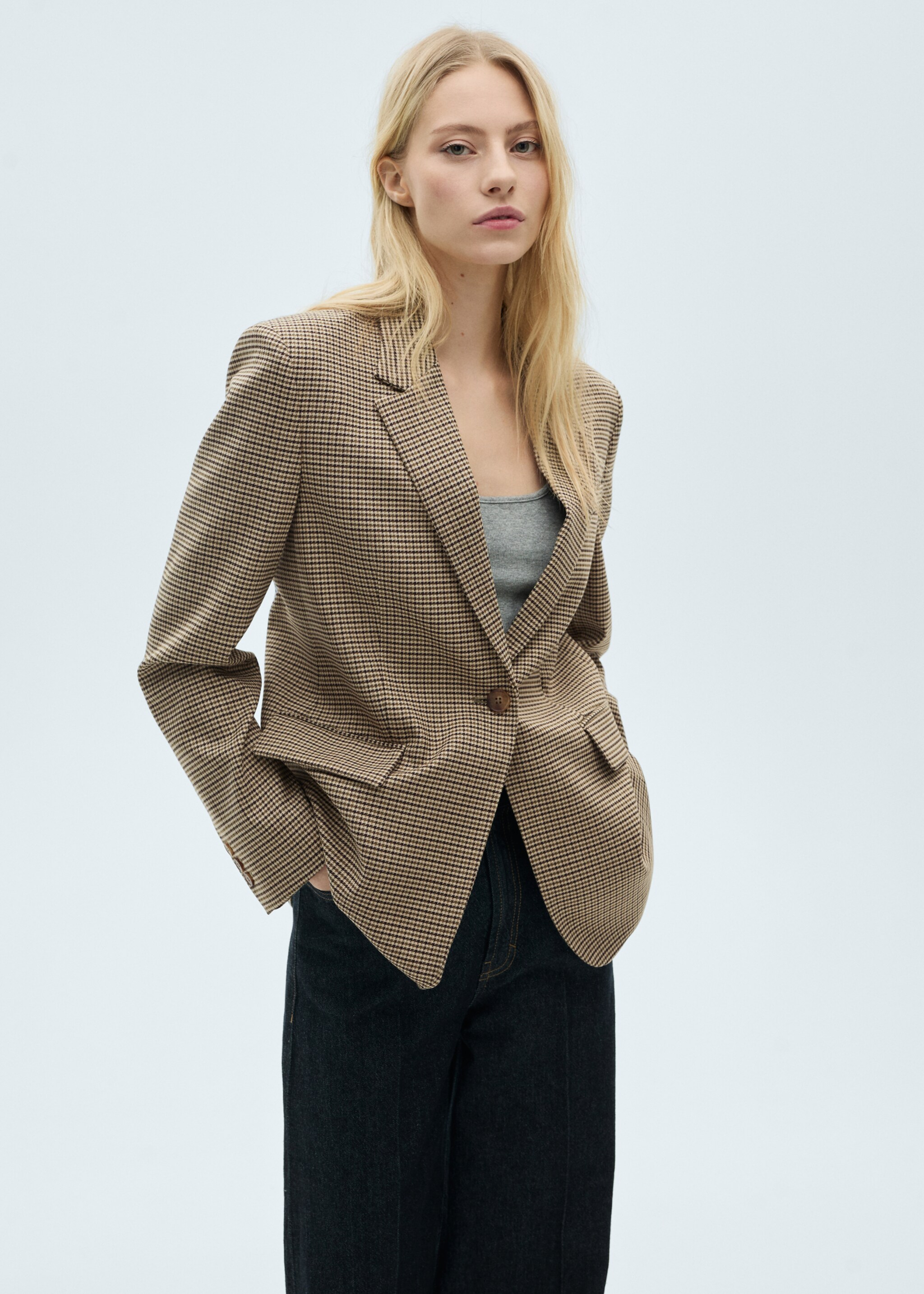 Straight-fit micro-houndstooth jacket - Medium plane, Brown. Ref: 87075141-00.