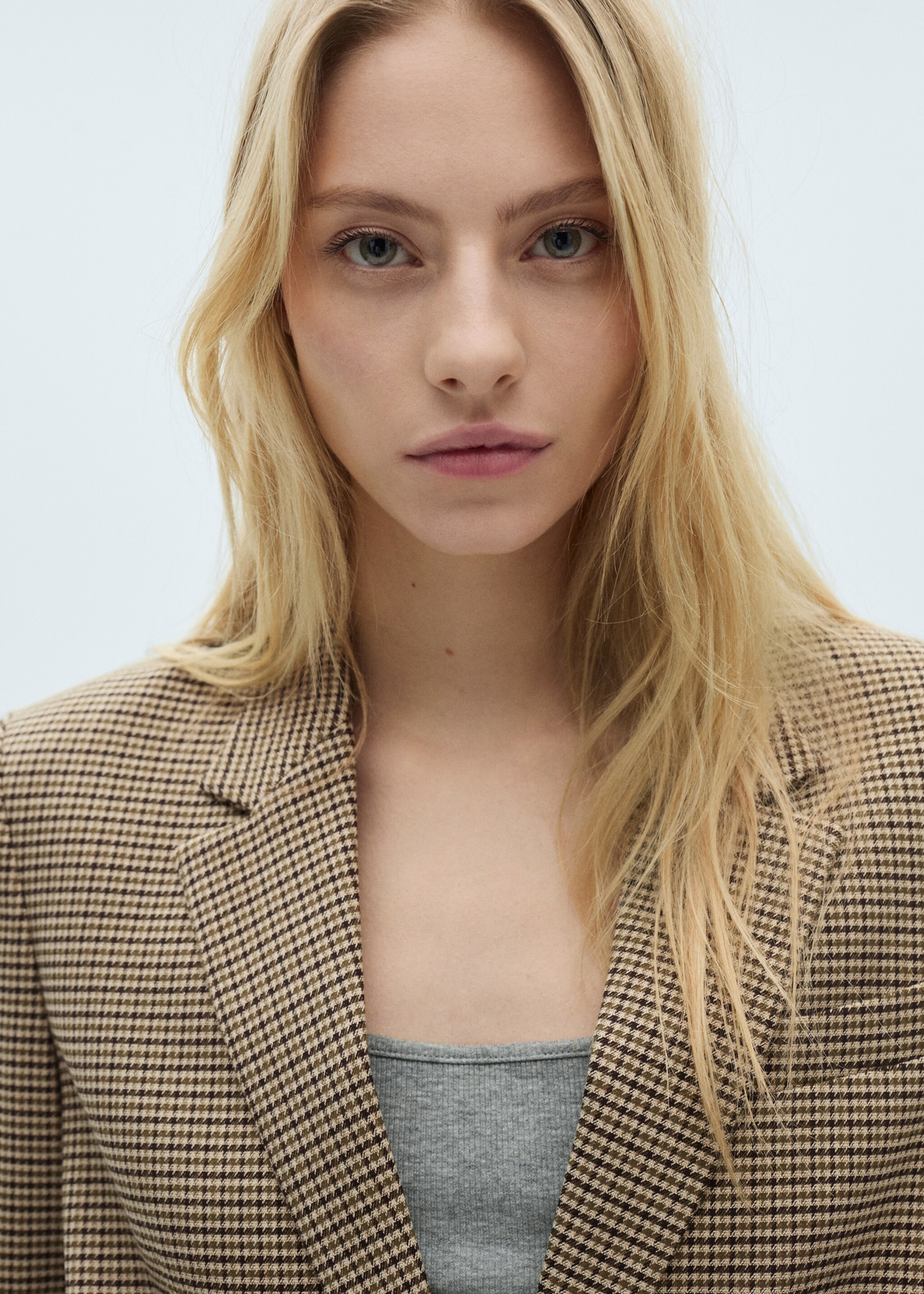 Straight-fit micro-houndstooth jacket - Details of the article 1, Brown. Ref: 87075141-00.