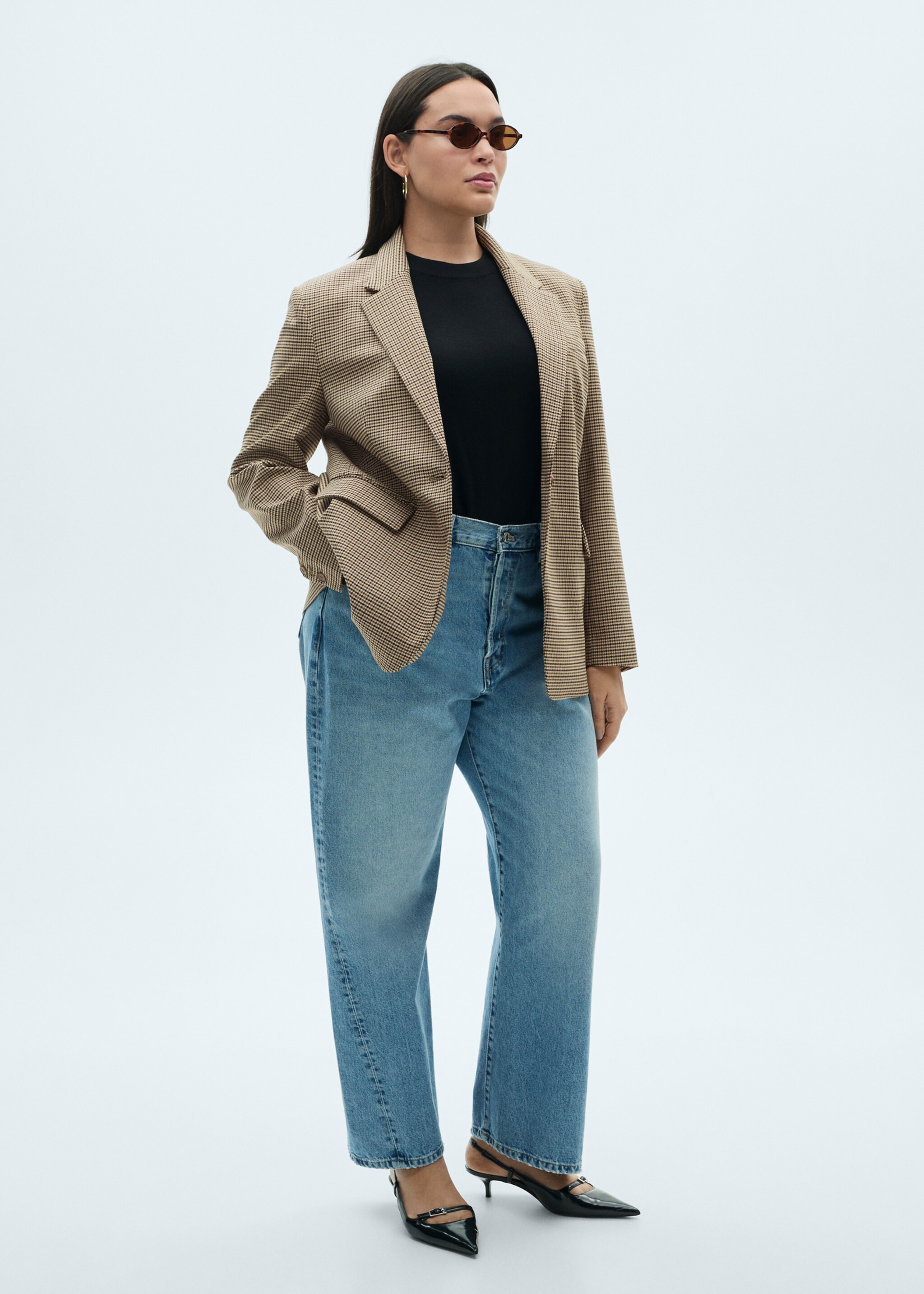 Straight-fit micro-houndstooth jacket - Details of the article 3, Brown. Ref: 87075141-00.