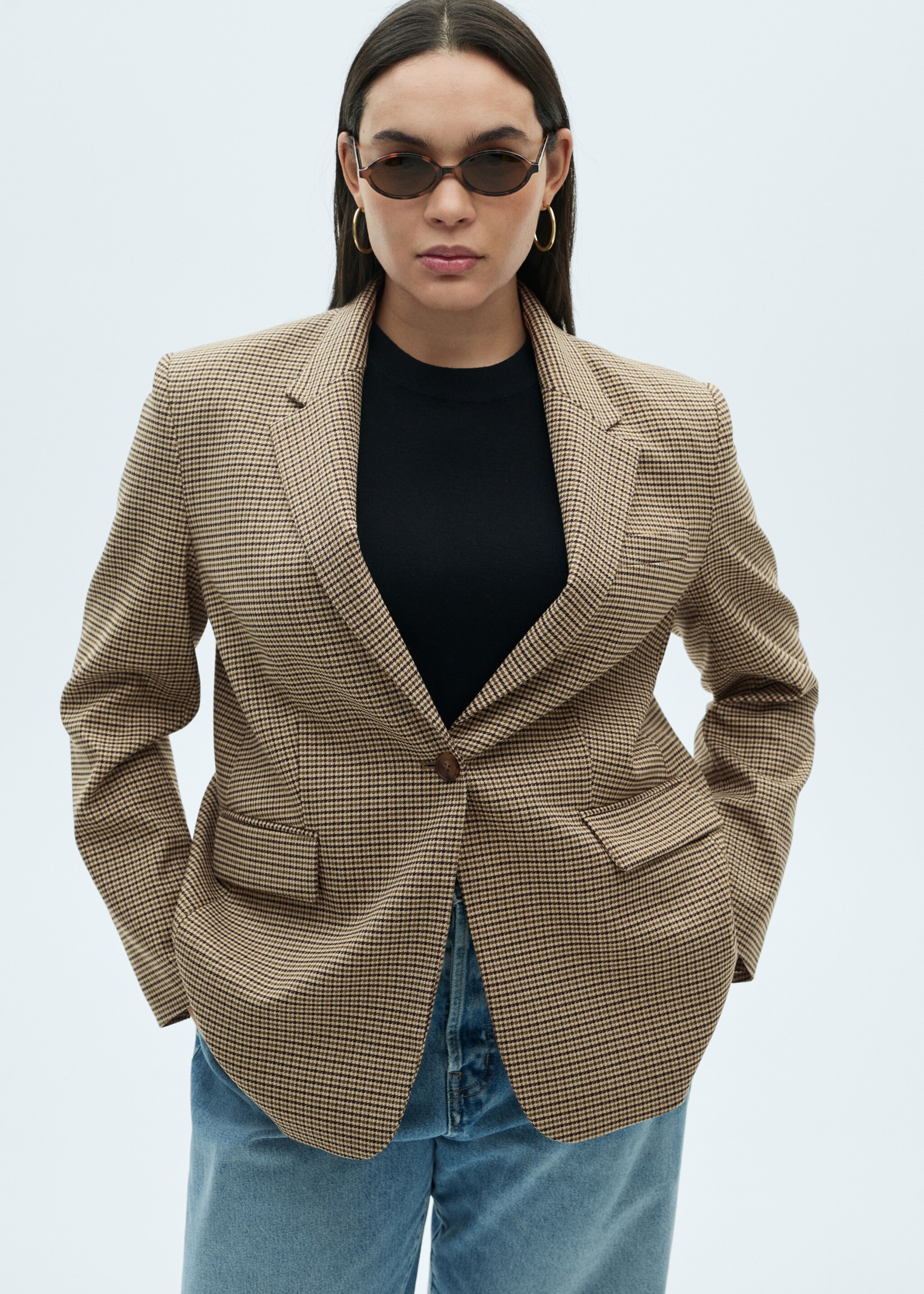 Straight-fit micro-houndstooth jacket - Details of the article 5, Brown. Ref: 87075141-00.