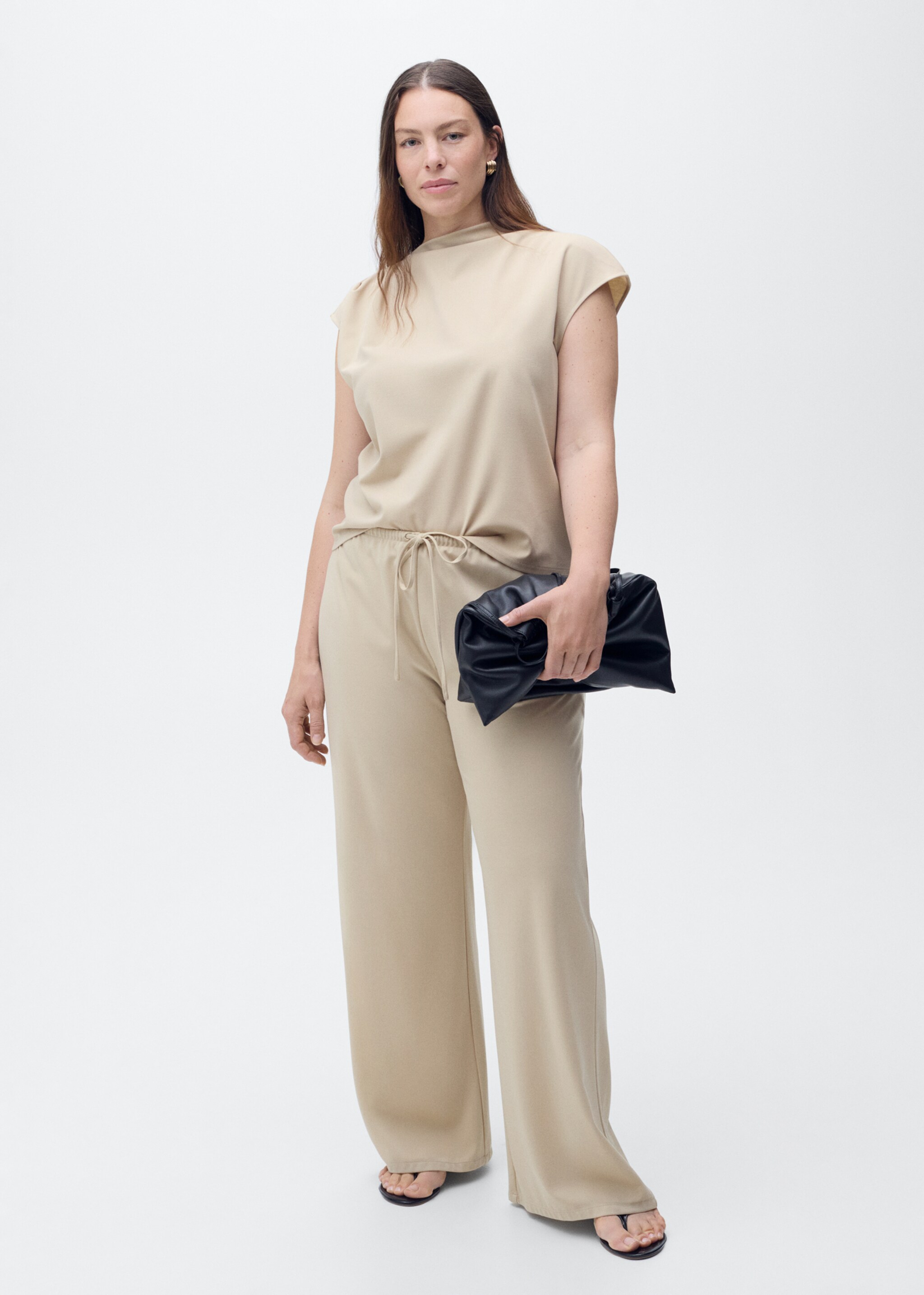 Pantalon wideleg taille élastique - Détail de l'article 3, Sable. Ref: 87075755-00.