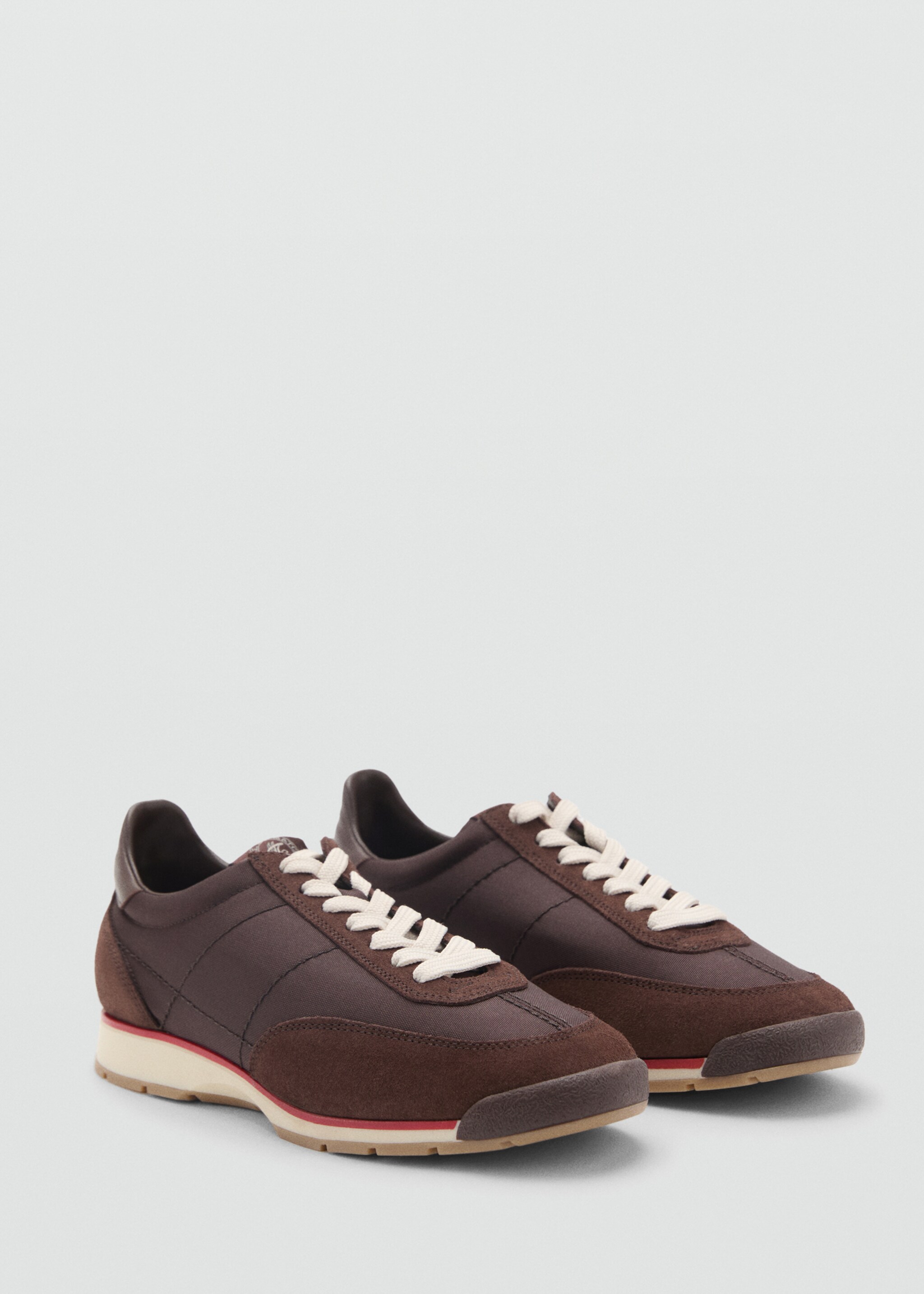 Trainers with contrasting stripe and suede panels - Medium plane, Chocolate. Ref: 87075761-00.
