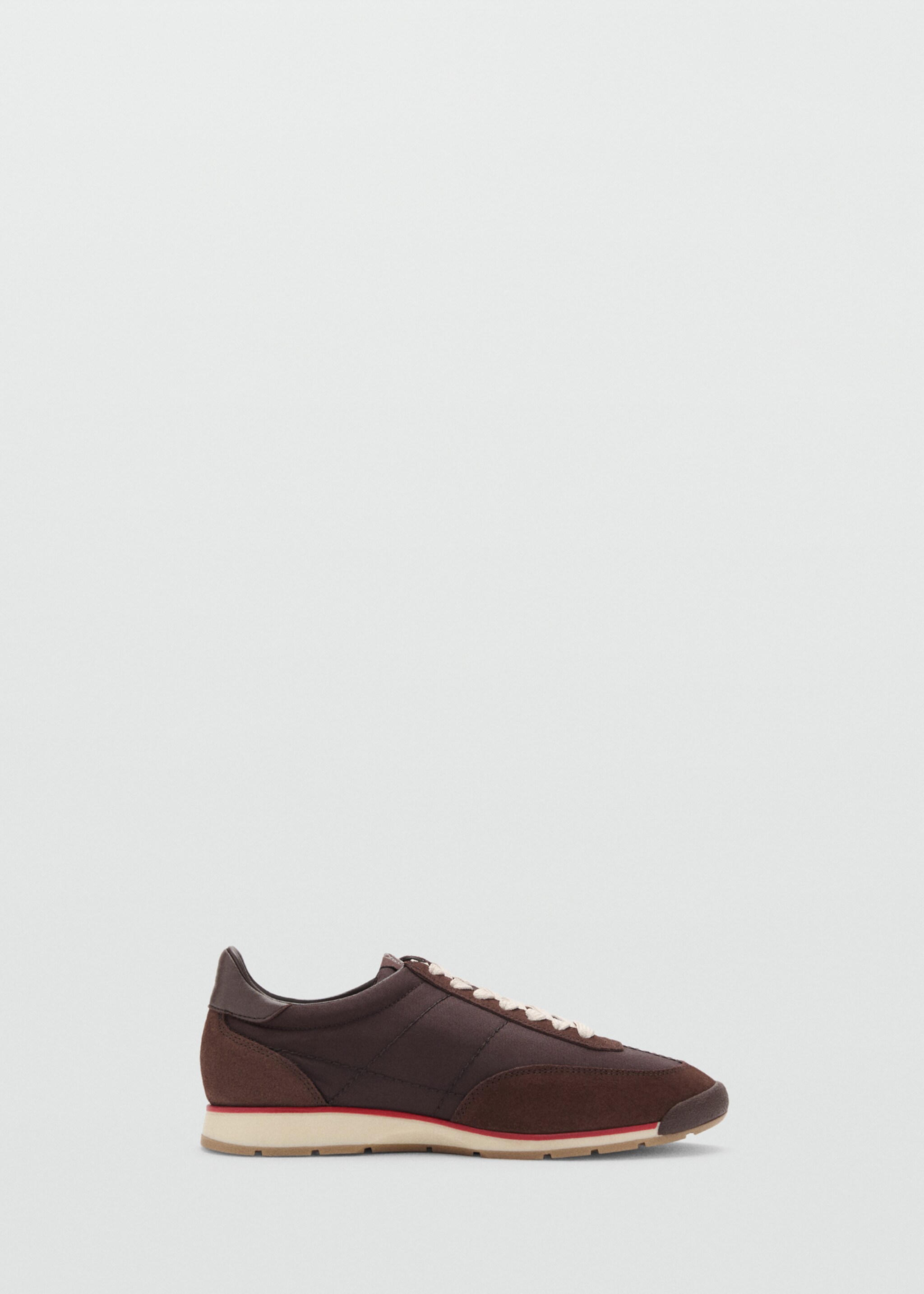 Trainers with contrasting stripe and suede panels - Article without model, Chocolate. Ref: 87075761-00.