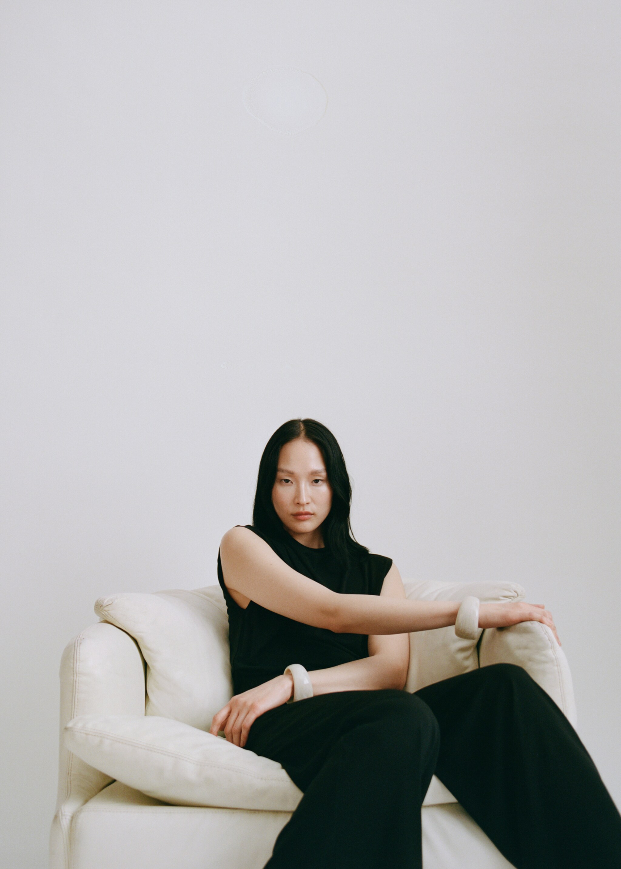 Straight-fit jumpsuit with draped neckline - Details of the article 7, Black. Ref: 87075765-00.