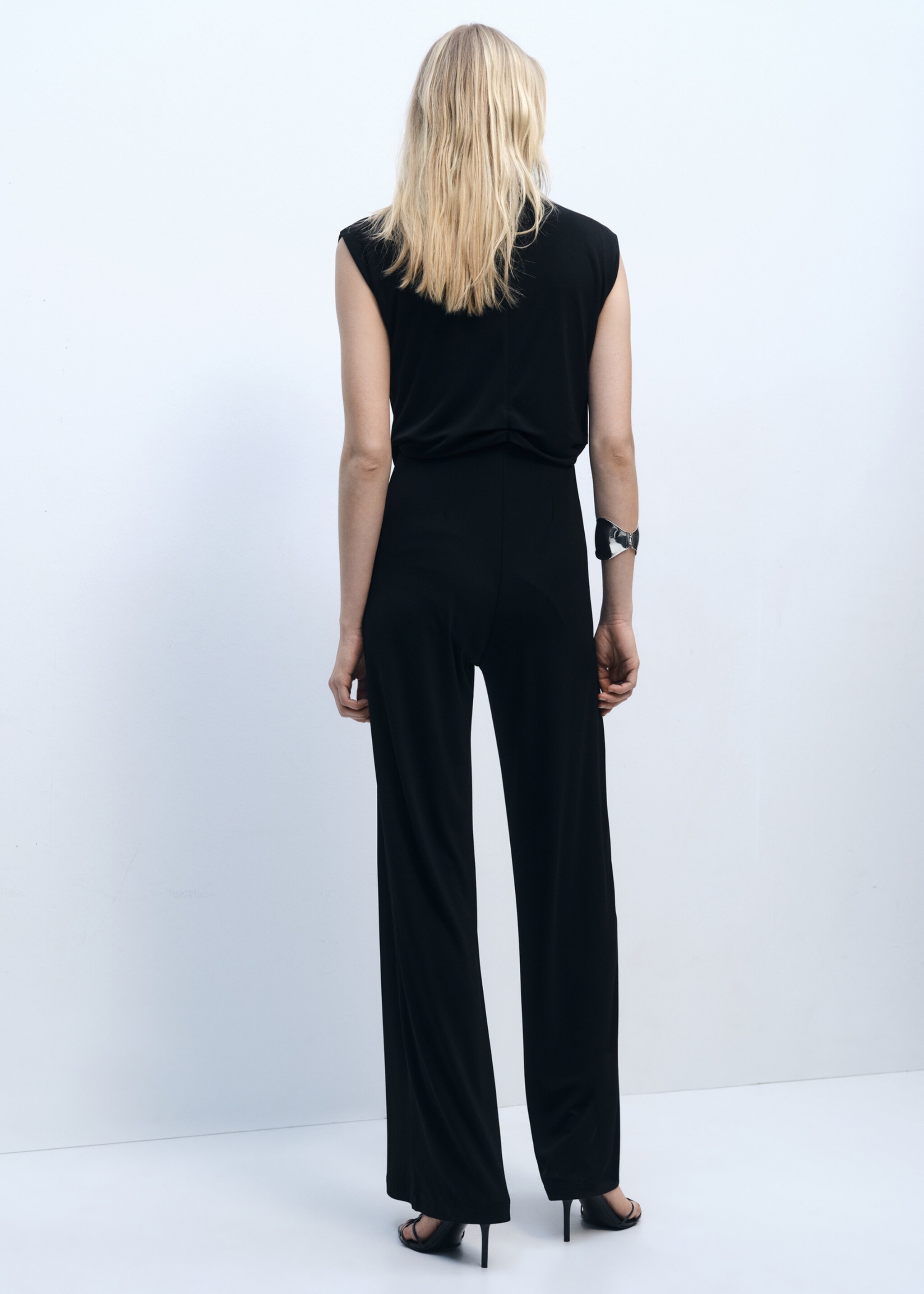 Straight-fit jumpsuit with draped neckline - Reverse of the article, Black. Ref: 87075765-00.