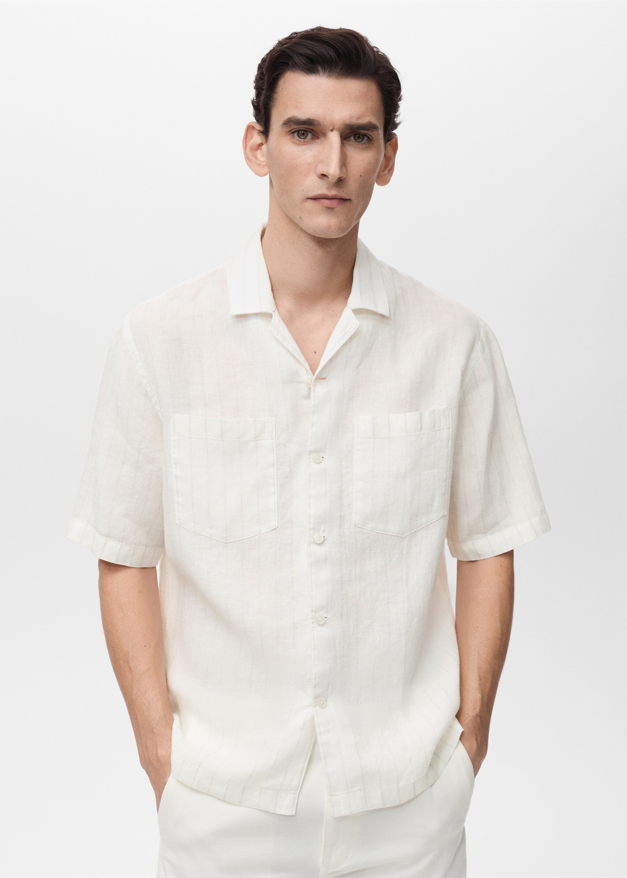 100% linen shirt with pinstripes - Medium plane, White. Ref: 87075928-00.