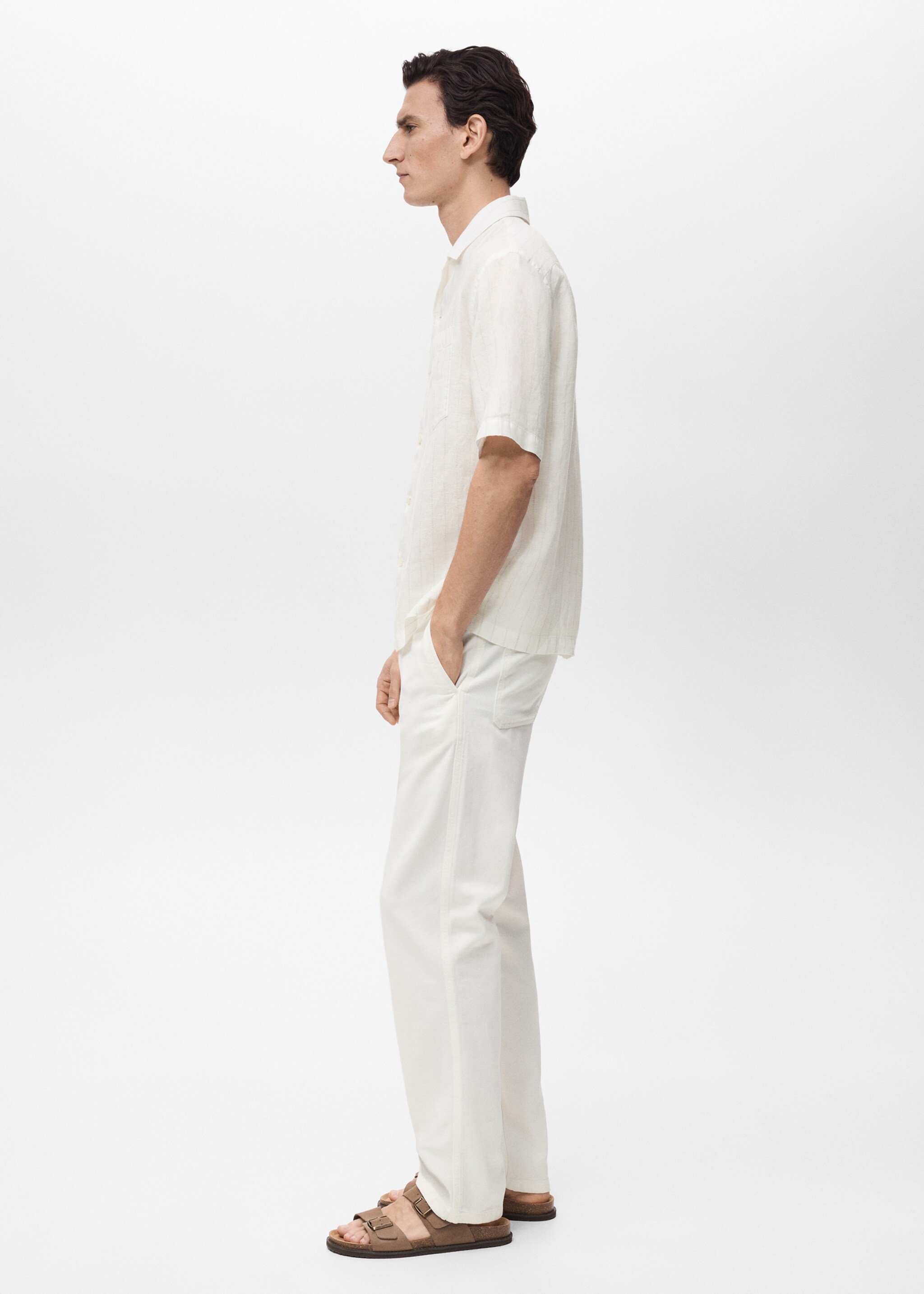 100% linen shirt with pinstripes - Details of the article 2, White. Ref: 87075928-00.