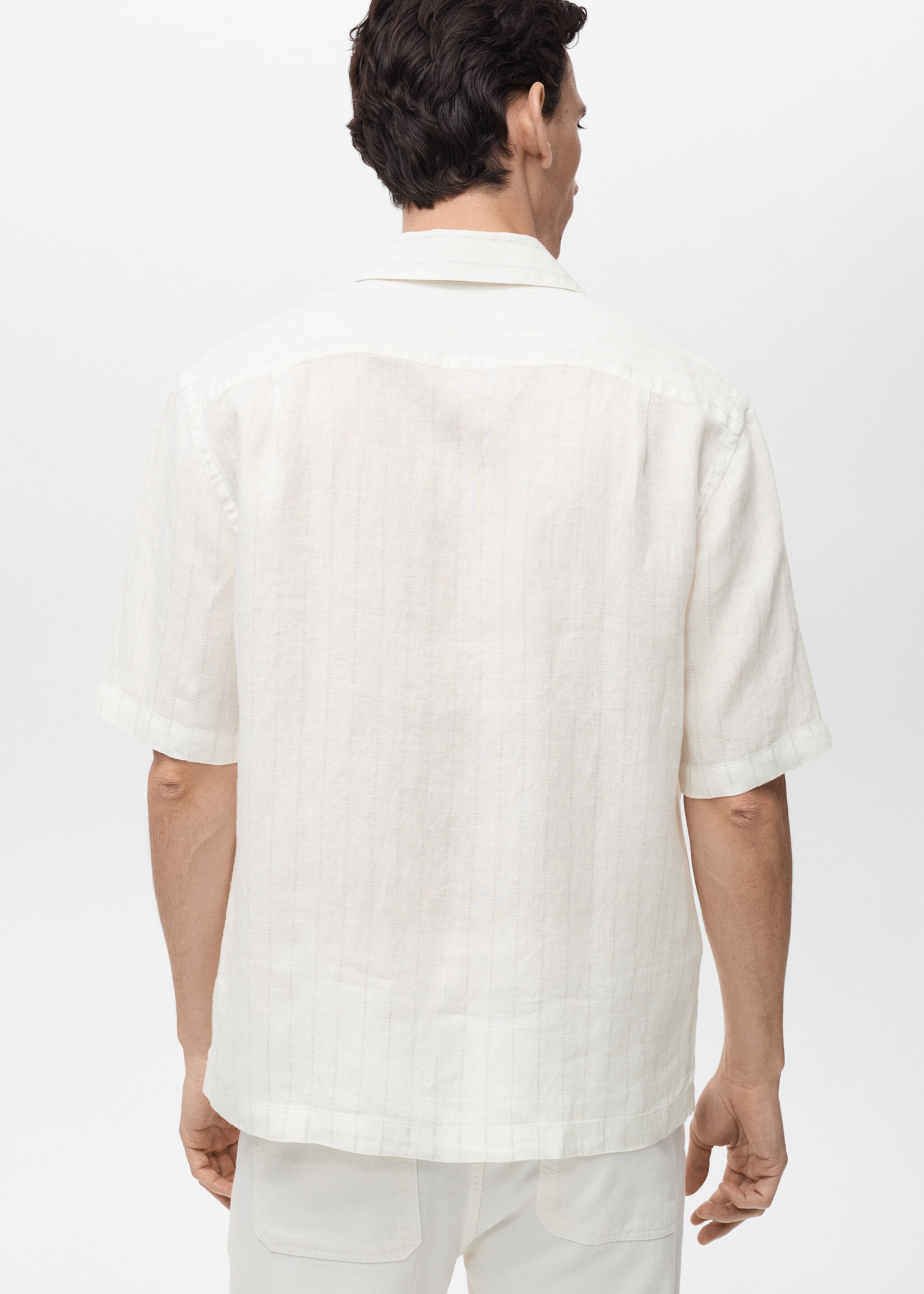 100% linen shirt with pinstripes - Reverse of the article, White. Ref: 87075928-00.